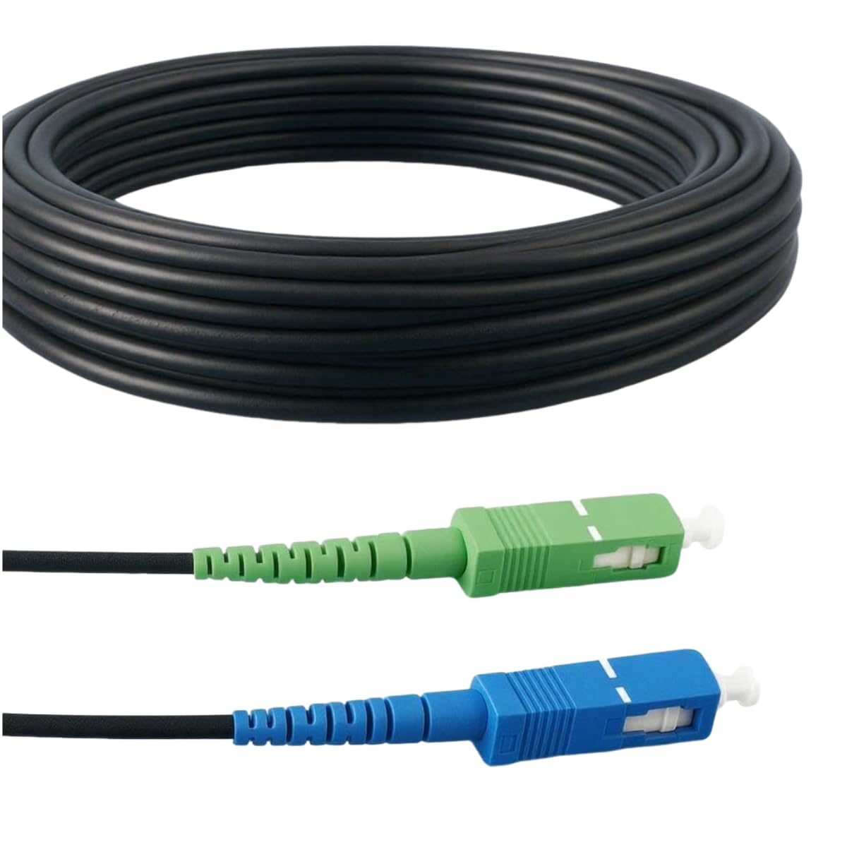 Elfcam® - Armoured Steel Fibre Optic Cable Compatible with Freebox, Suitable for Outdoor and Indoor Installations, SCA to SC/UPC Single Mode Black, 5M