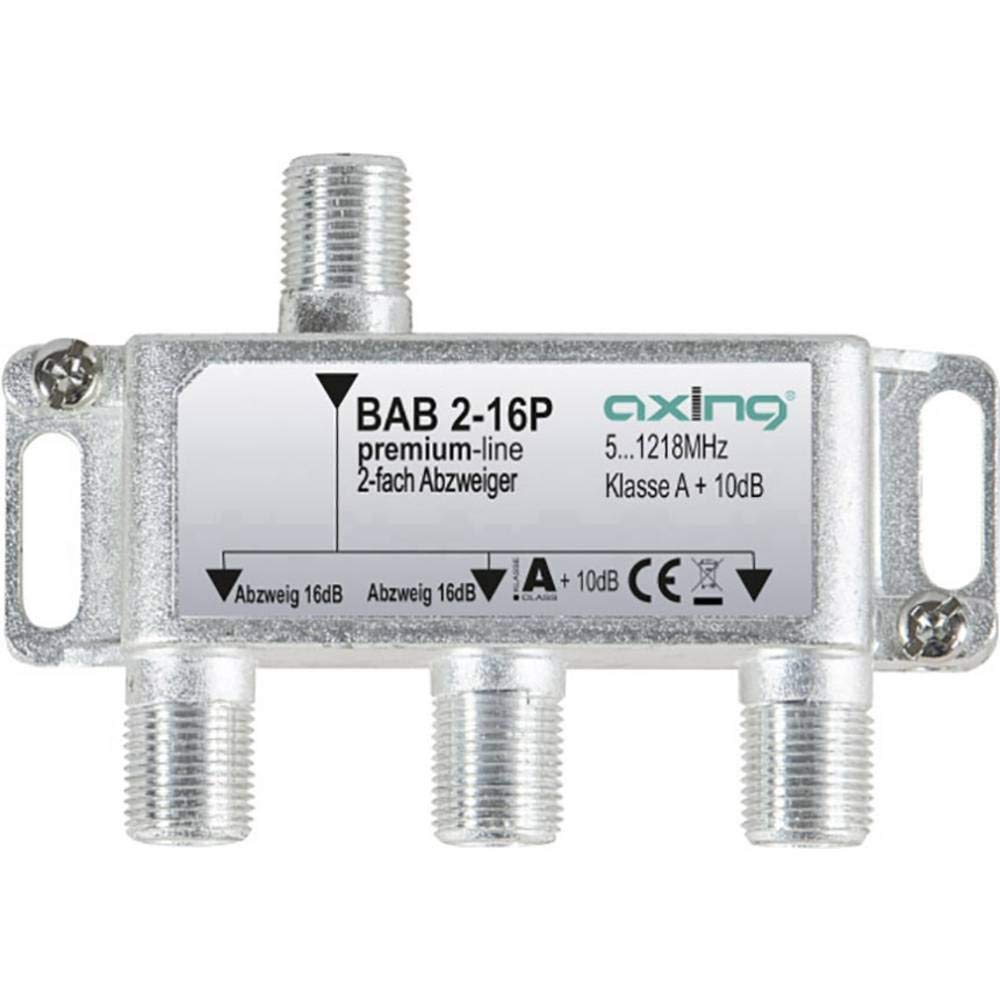 Axing BAB 2-16P 2-Way Splitter 16 dB Cable TV CATV Multimedia DVB-T2 Class A+, 10 dB, 5-1218 MHz Metal