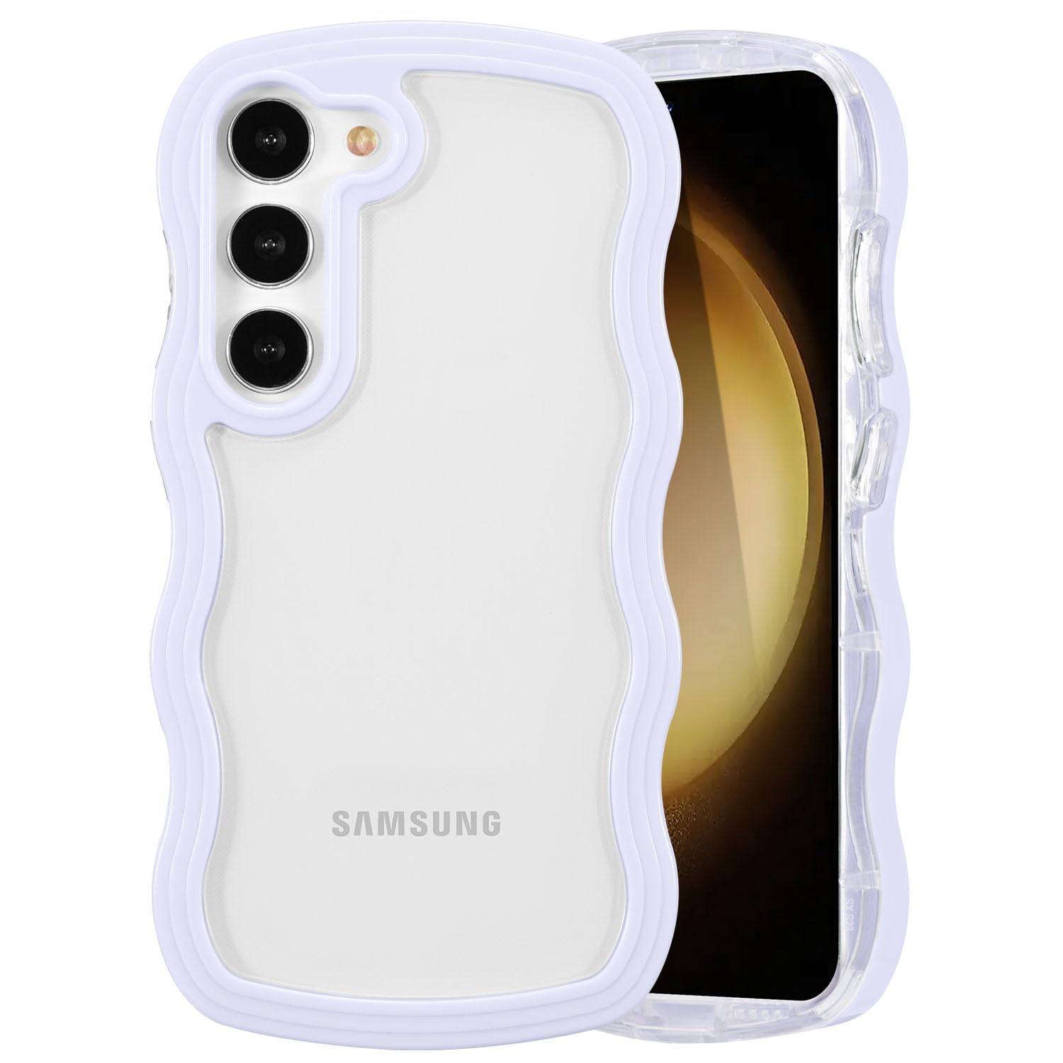 QLTYPRI for Samsung Galaxy S24 Case, Cute Curly Wave Frame Clear Case for Girls Women, Transparent Soft Silicone TPU Bumper Shockproof Protective Phone Cover Case for Samsung S24 5G - Purple