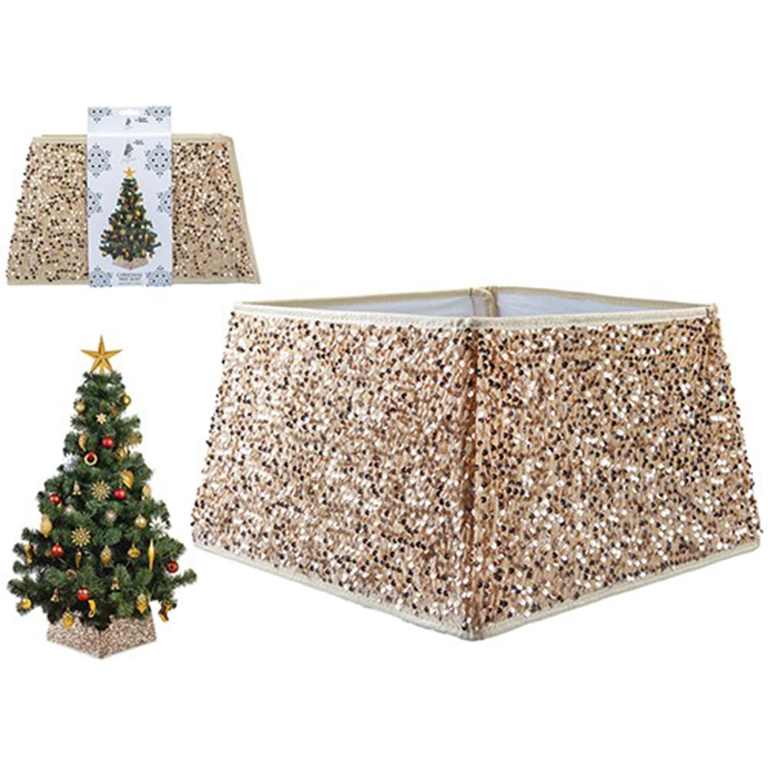 Champagne Sequin Folding Tree Skirt - 1 Piece - Elegant & Space-Saving Design - Perfect for Festive Holiday Christmas Decorations