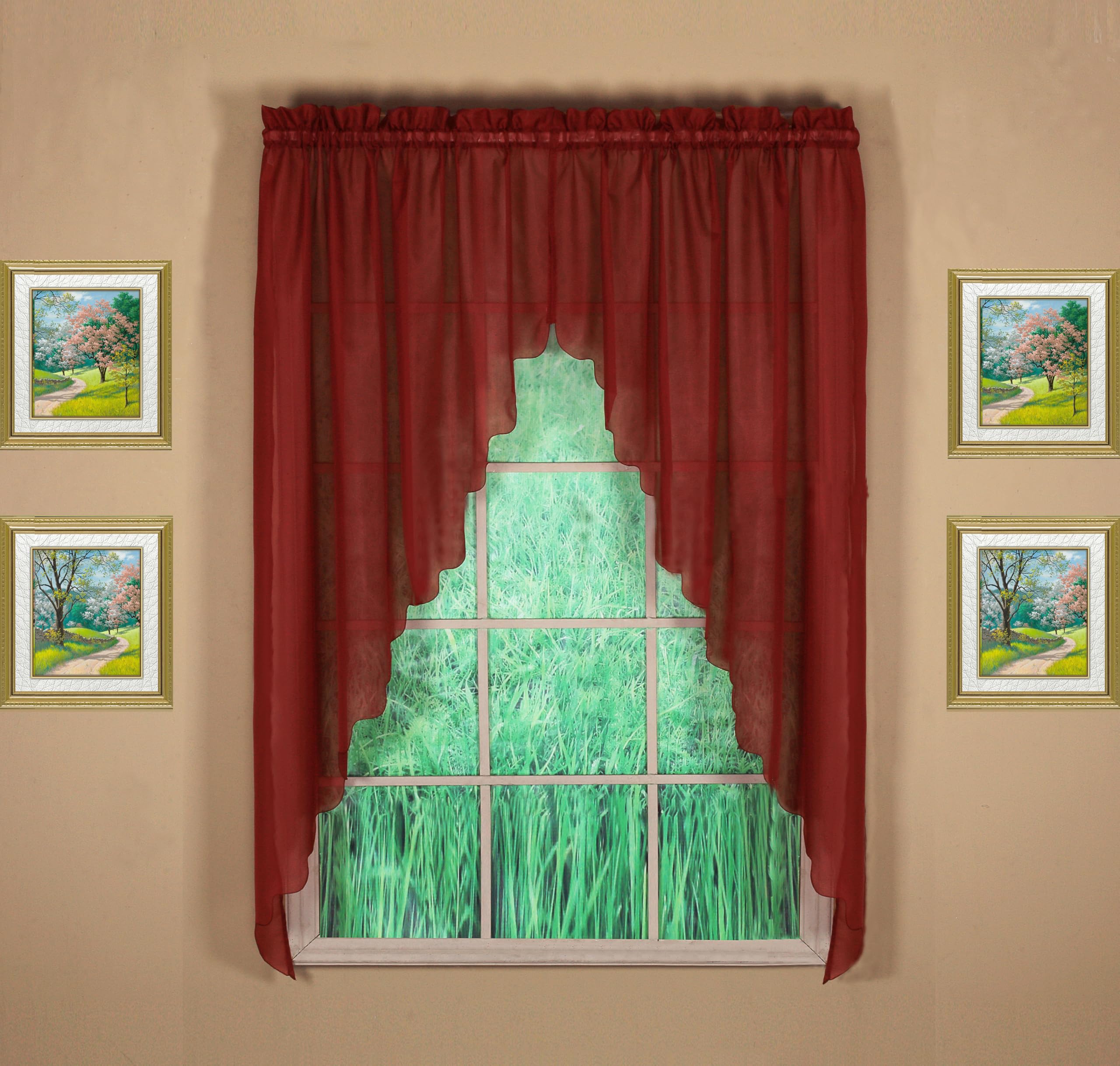 Today's Curtain Emelia Original Voile Swagger Pair 63", Burgundy, 90" W x 63" L