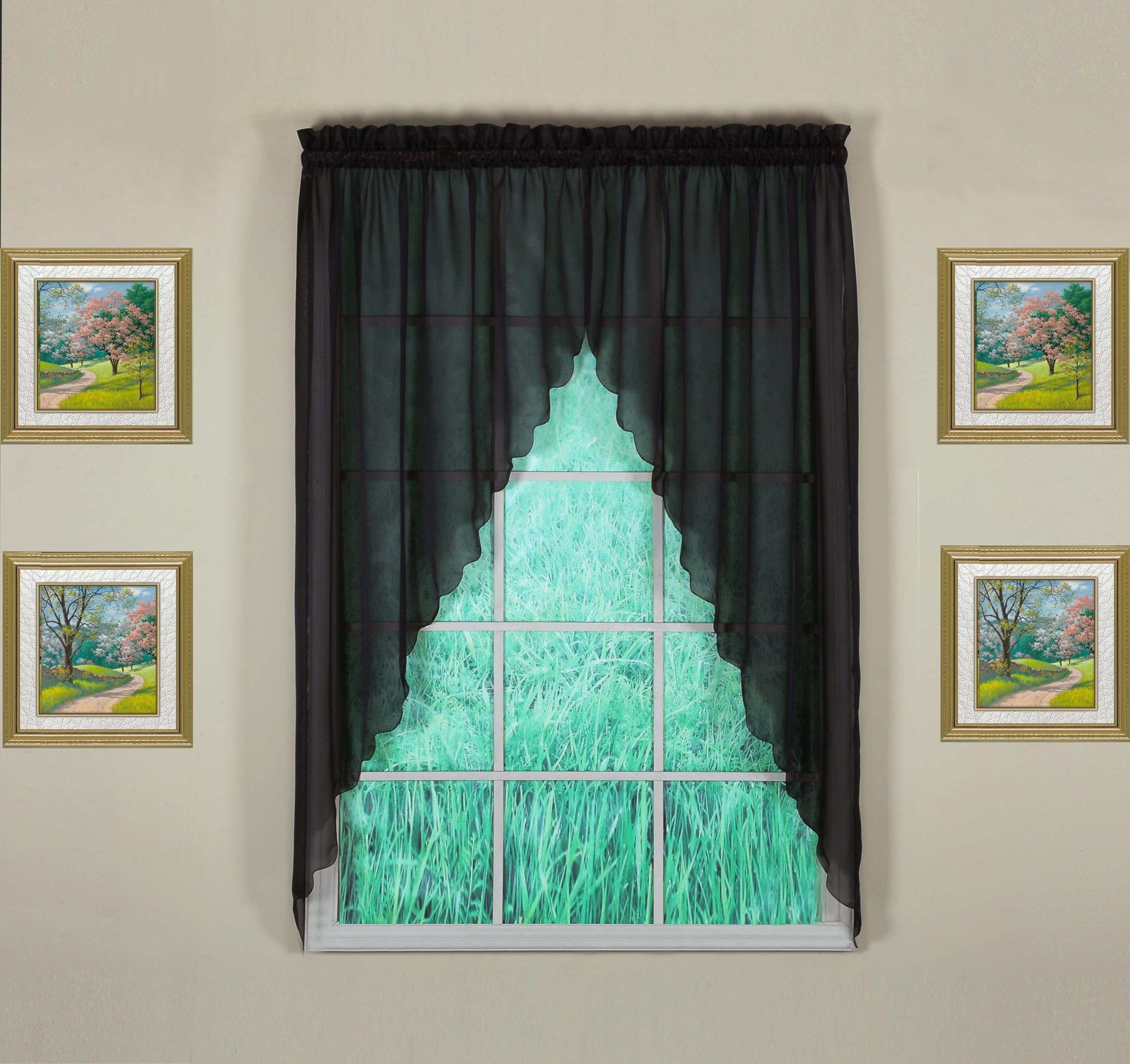 Today's Curtain Emelia Original Voile Swagger Pair 63", Black, 90" W x 63" L