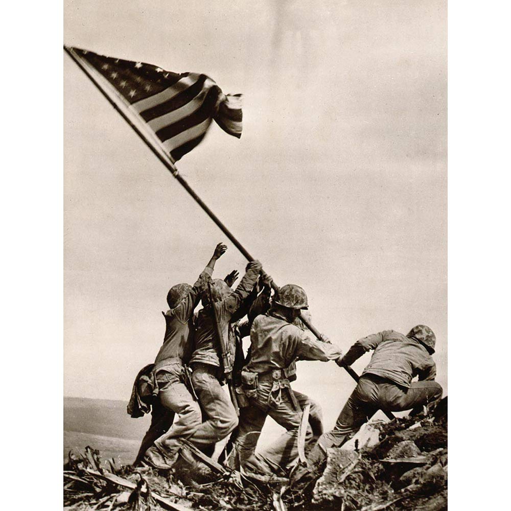 Wee Blue Coo War Wwii Iwo Jima Stars Stripes Flag Art Print Poster Wall Decor 12X16 Inch