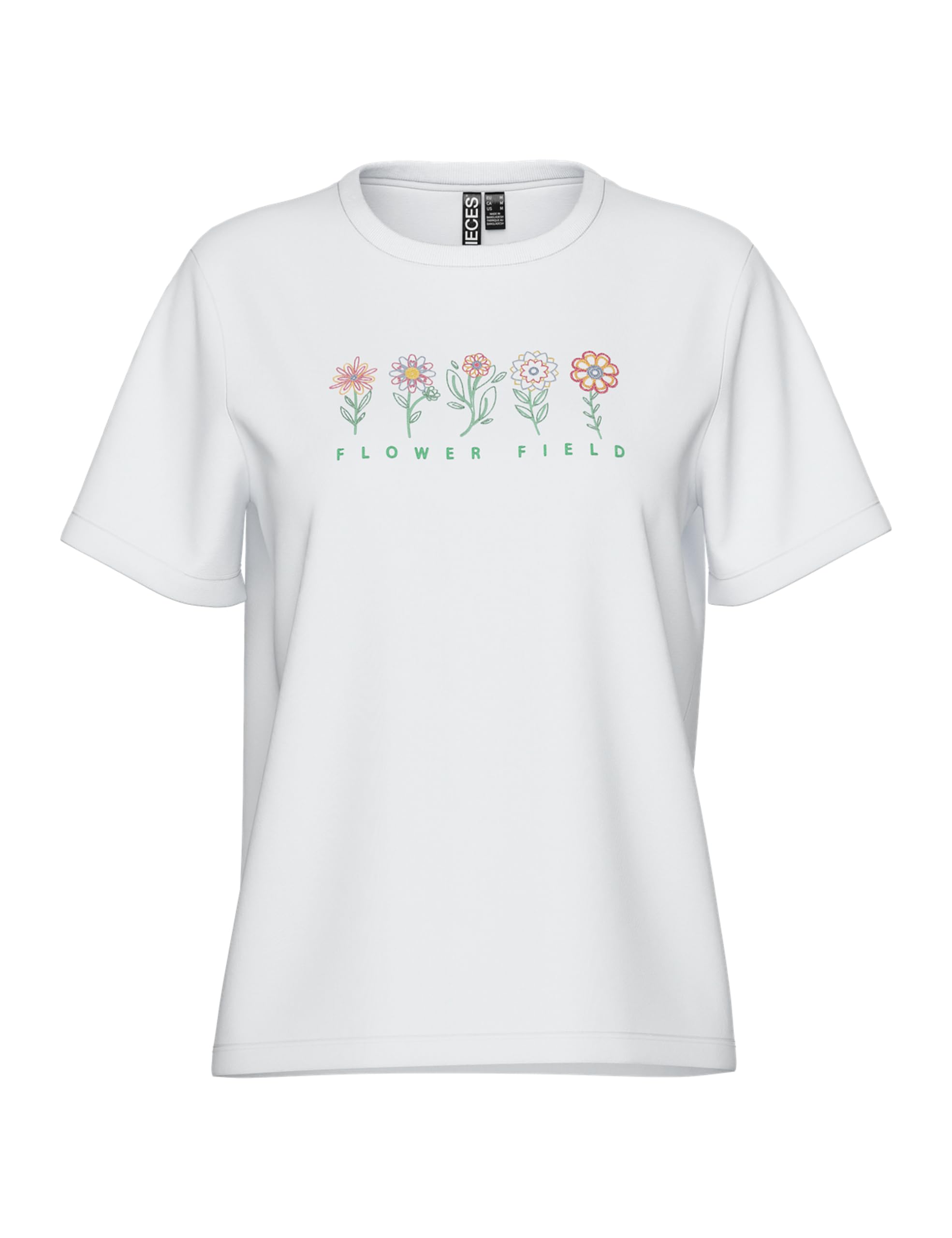 PIECES Pcfunly SS Embroidery T-Shirt JRS BC Women's, Bright White, S