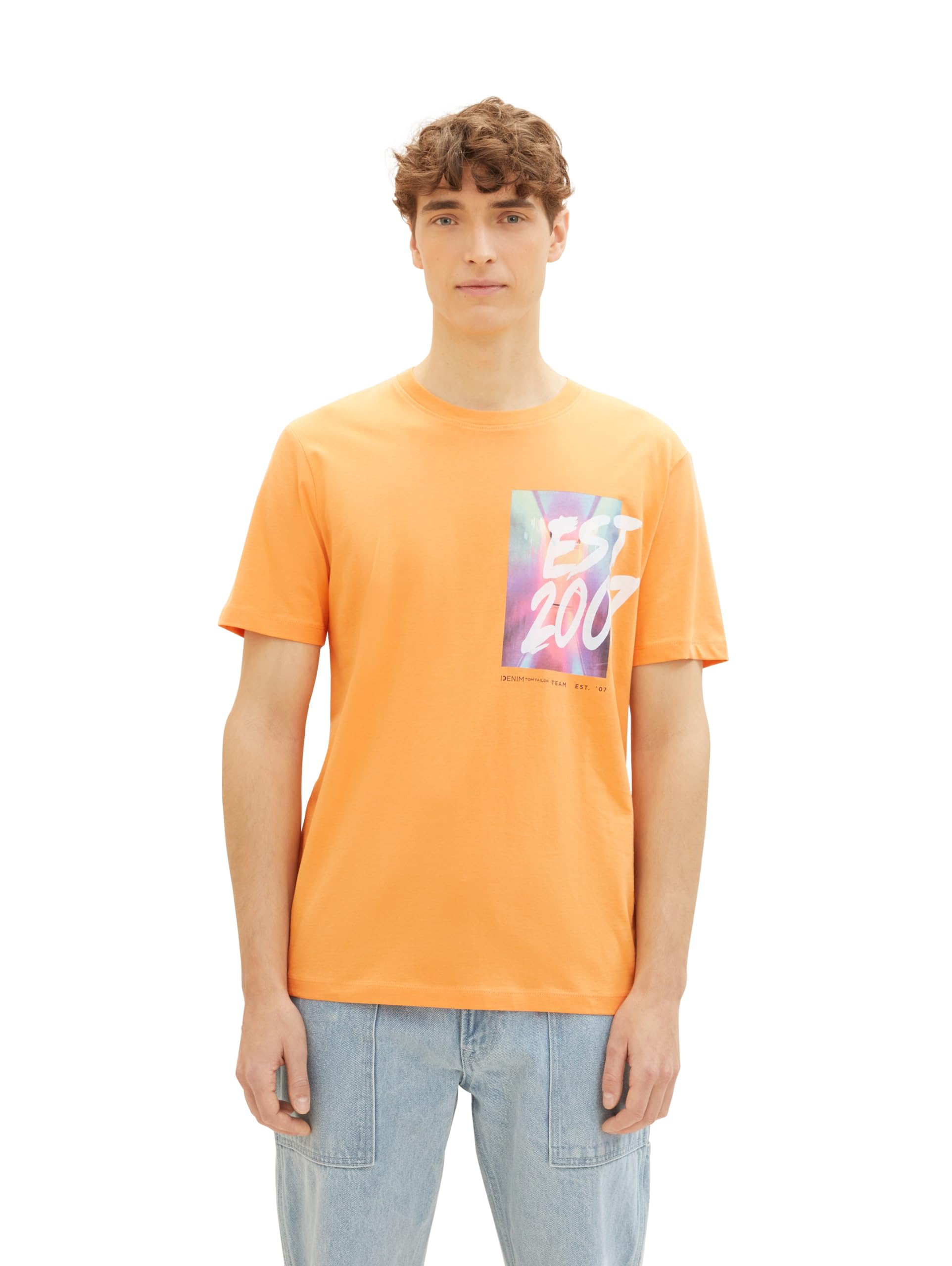 TOM TAILOR Denim Men's T-Shirt, 34446 - Tangerine Faded Orange, L