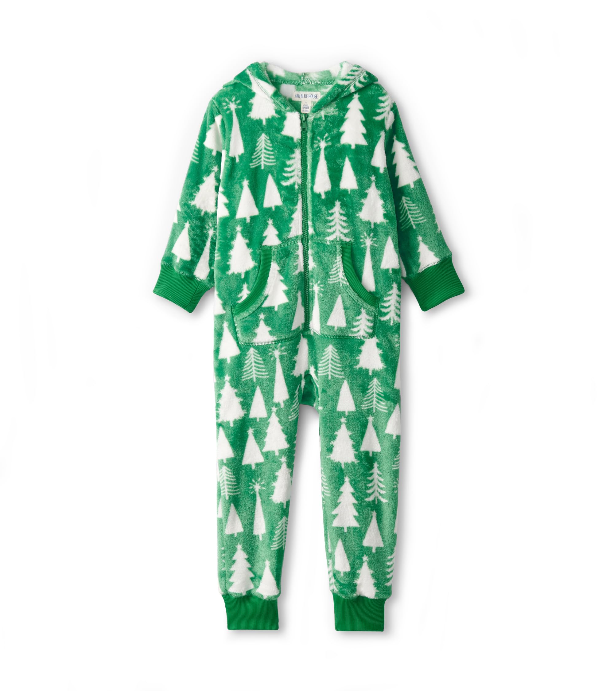 Little Blue House Family Hooded Fleece Jumpsuits Onesie, Christmas Trees, 2 Years