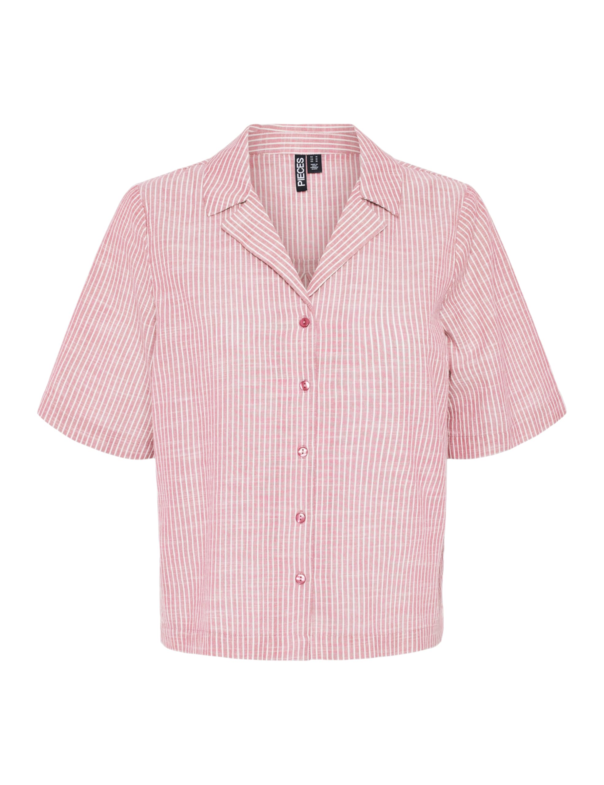 Pieces Women's Shirt, Pink Lemonade/Stripes: Bright White, Large