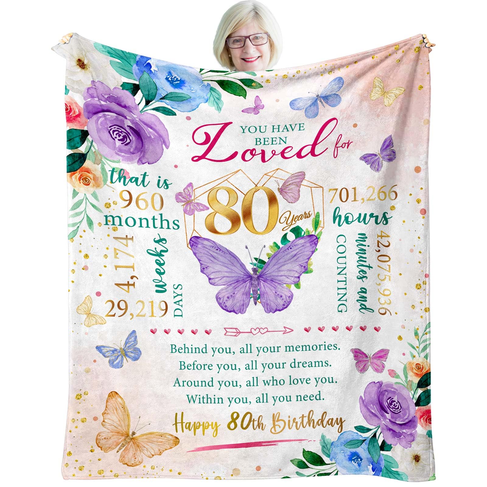 ZWERIVP 80th Birthday Gifts for Women, Best Present for 80 Year Old Woman Birthday, 1945 Present for Women Mom, Happy 80yr Bday Gifts Ideas, 80th Woman Bday Decorations Throw Blanket 50"X60"
