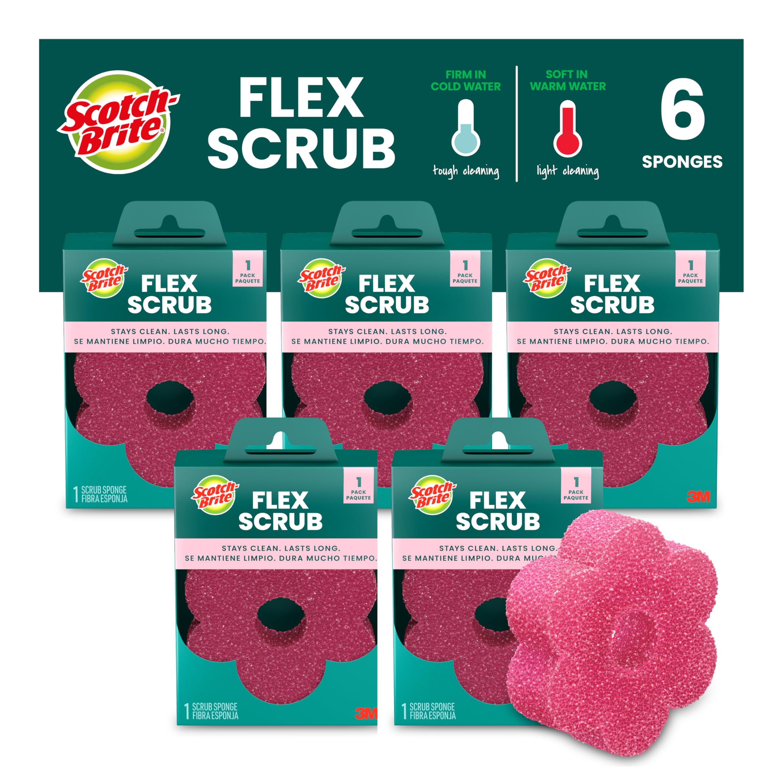 Scotch-Brite Flex Scrub, Cellulose, Pink