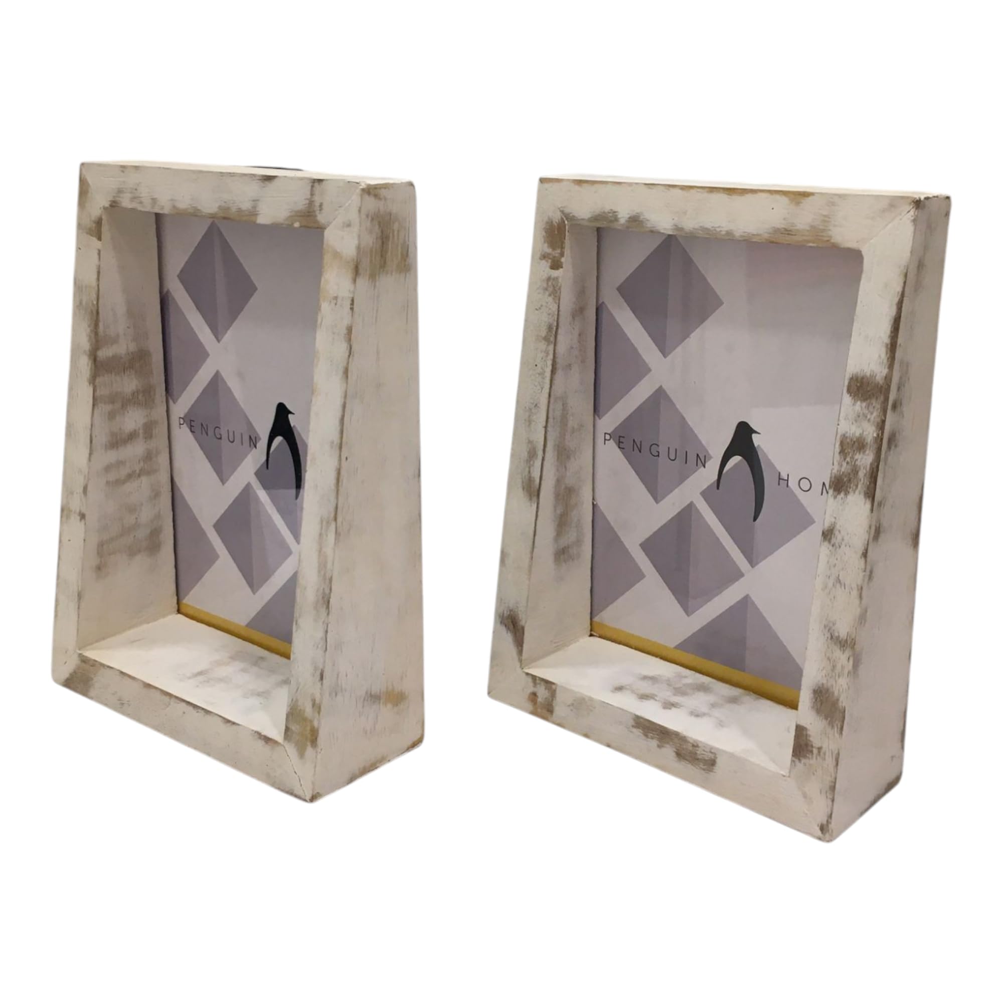 Penguin Home Set of 2 Mangowood Vertical Photo Frame 5"X7" (12 X 17 CM) - White Distress Finish, Rustic Vintage Style, Handcrafted Wooden Picture Frame for Wall or Tabletop Display, Decor, Gifts