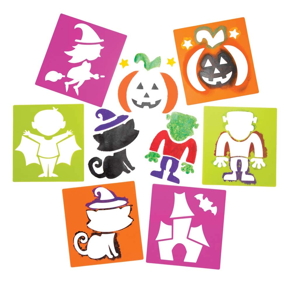Baker Ross AR654 Halloween Stencils – Pack of 6, Halloween Crafts for Kids, Painting Tools for Crafting, Halloween Designs