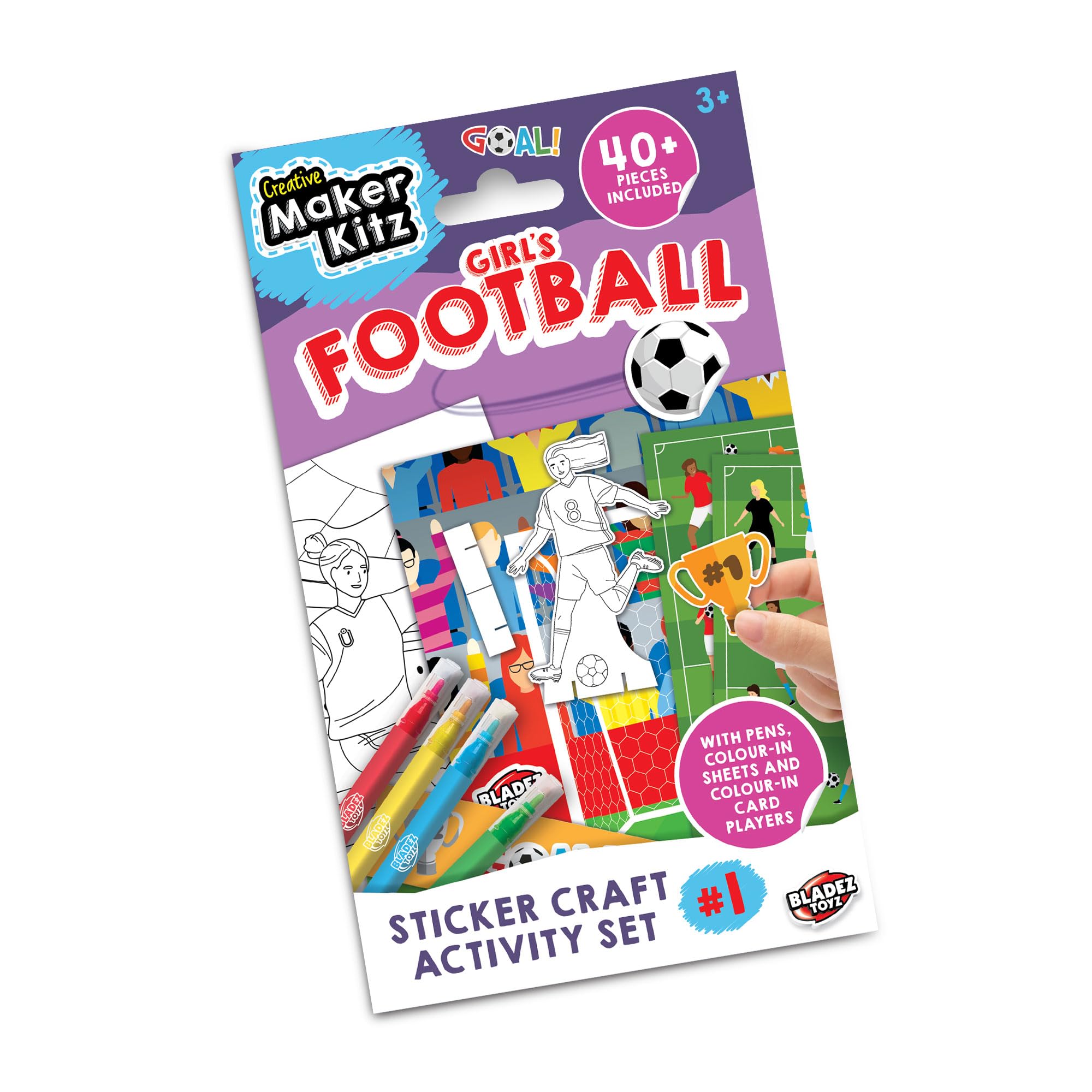 Bladez Toyz Girls Football Sticker Activity Set - Creative Fun with Stickers & Colouring - Stickers for Children with Mini Card Scene & Pens - Perfect for Party Bags - 12 Pack