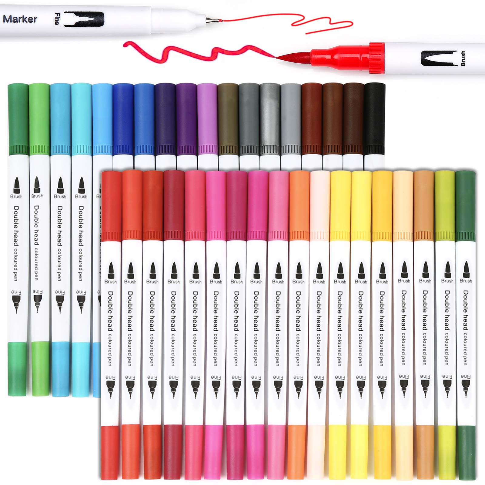 LuluPlus Dual Brush Pens, 36 Colors Art Markers, 0.4 mm Flineliner and Art Markers for Adult Coloring