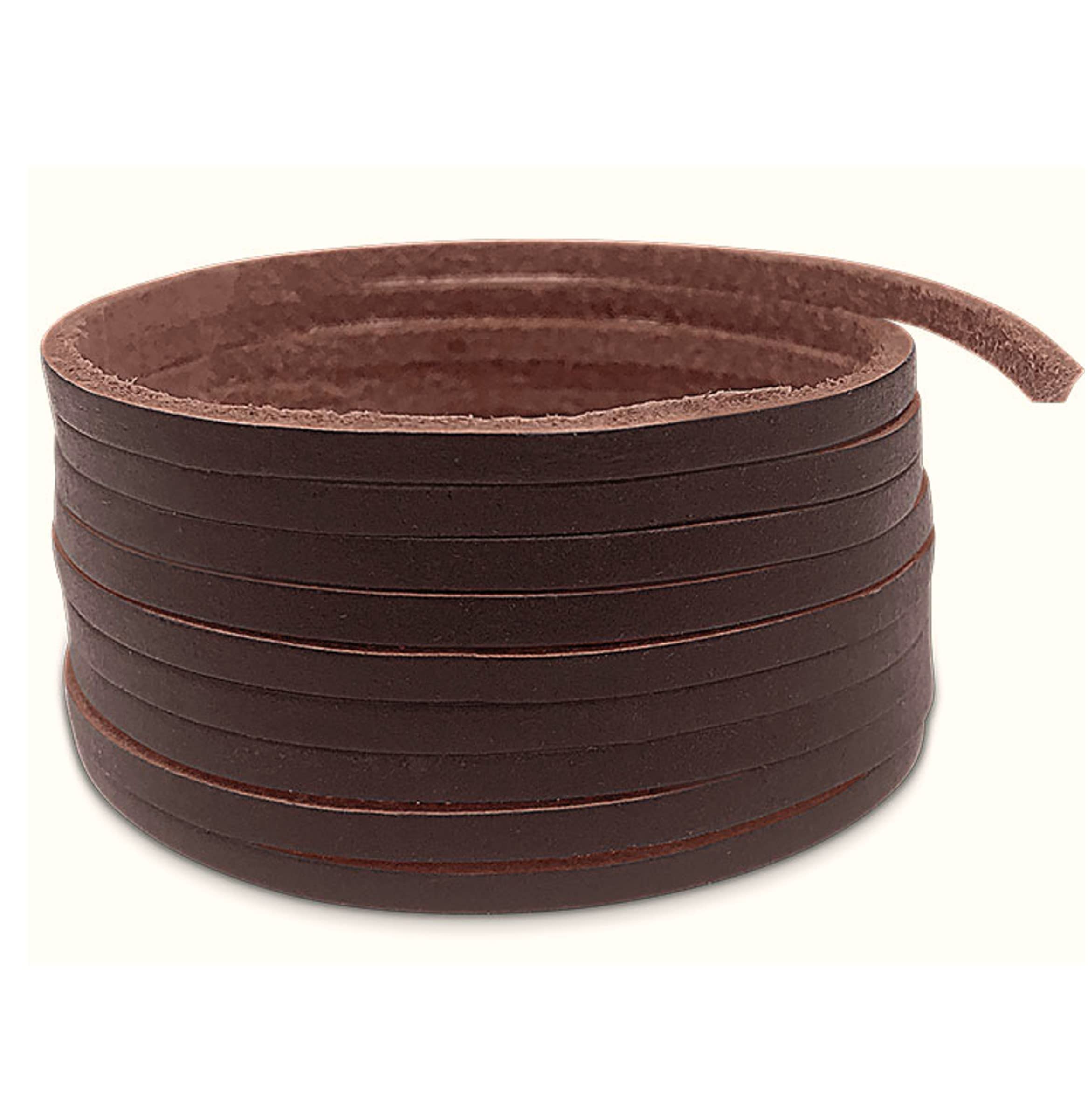 Creavvee Flat Genuine Real Leather Strip Bead Thong Cord Braiding String Threads Lace Cowhide Craft for Jewelry Making Necklace Bracelet, 3mm x 3m, Dark Brown