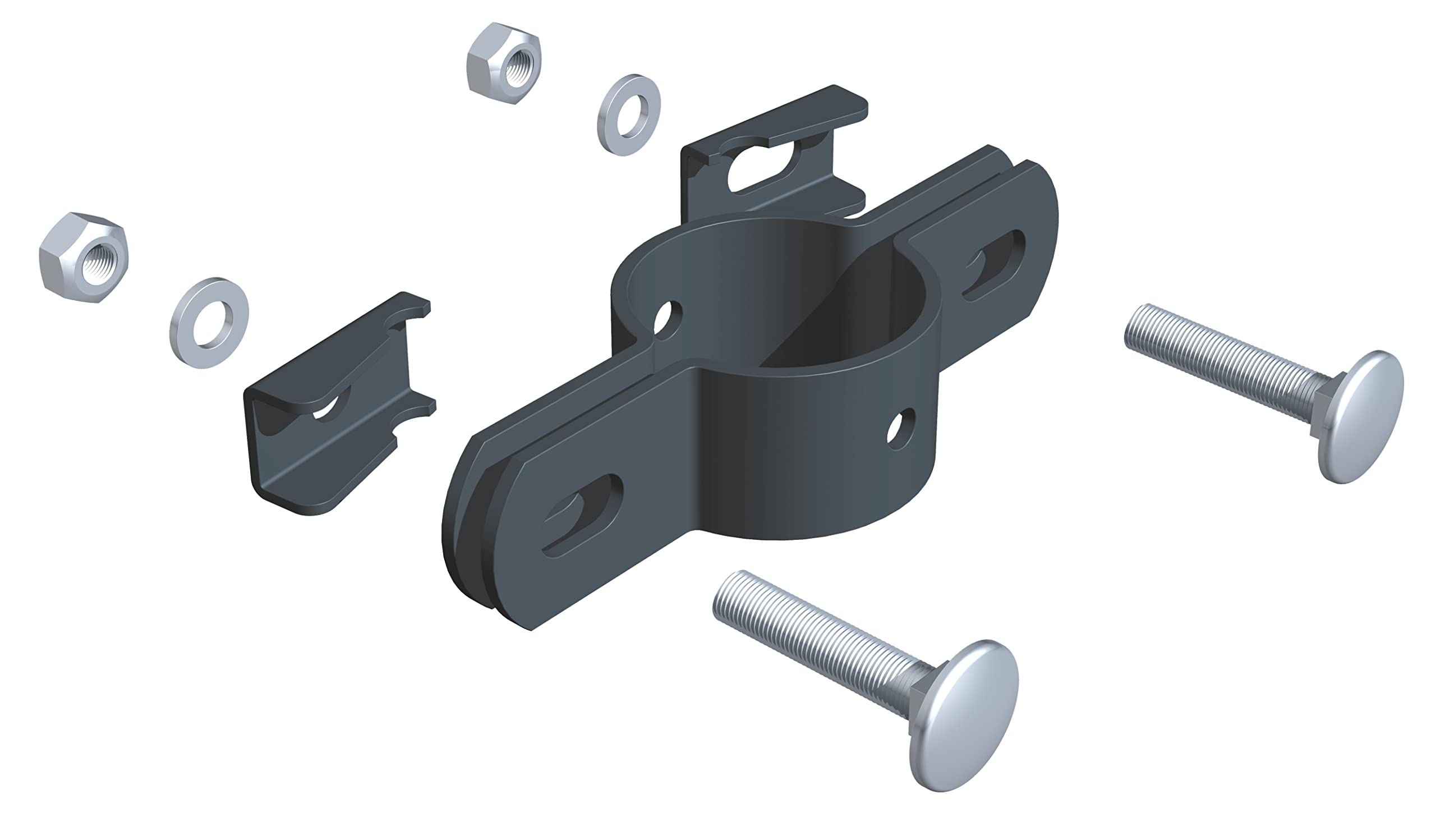 Alberts 563394 Double Clamp | Raw Steel, Sendzimir-Galvanised Anthracite Plastic-Coated RAL 7016 | for Post Diameter 34 mm