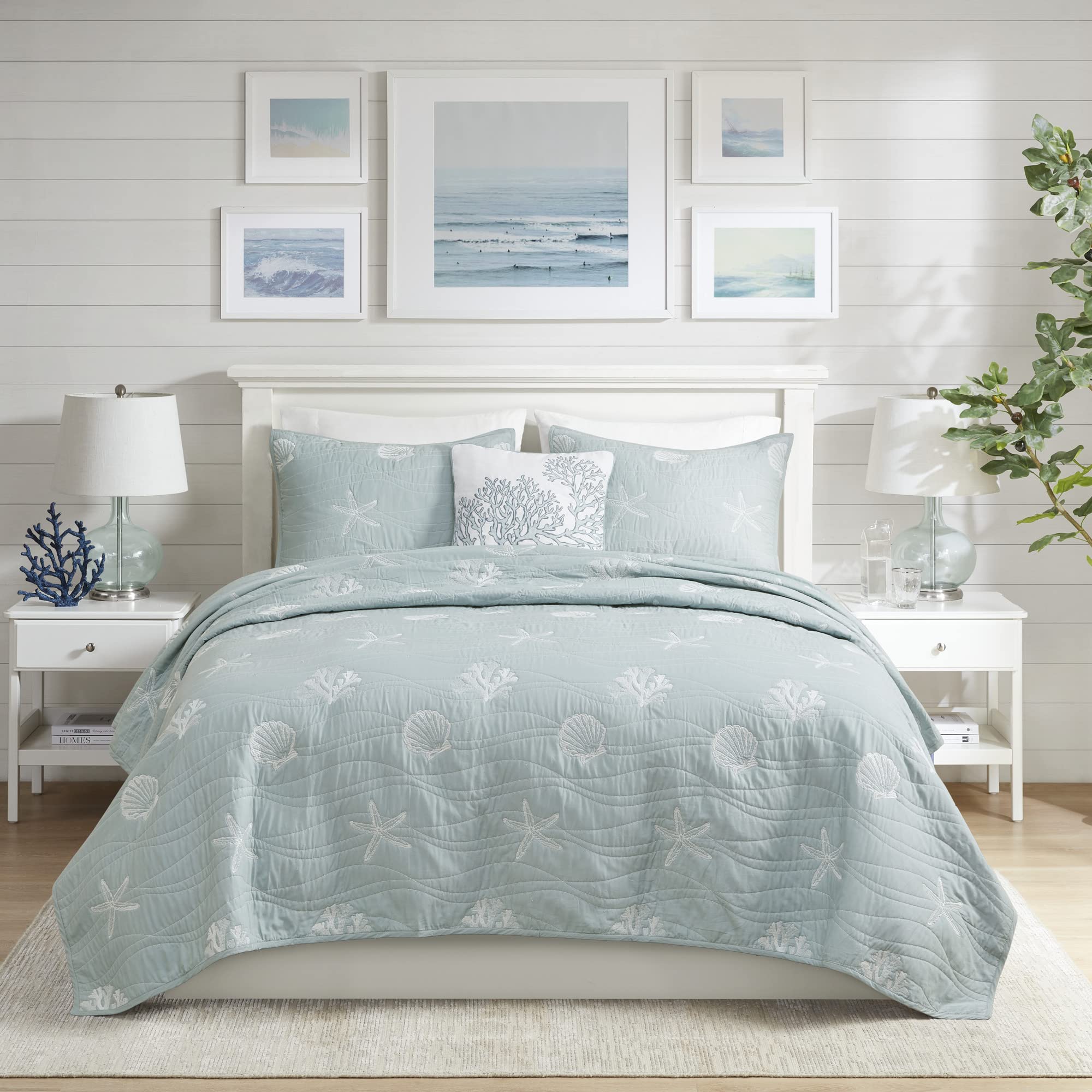 Harbor House All Season, Lightweight Coverlet Bedspread Bedding, Shams, Polyester, Coastal Blue, King(108"x90")