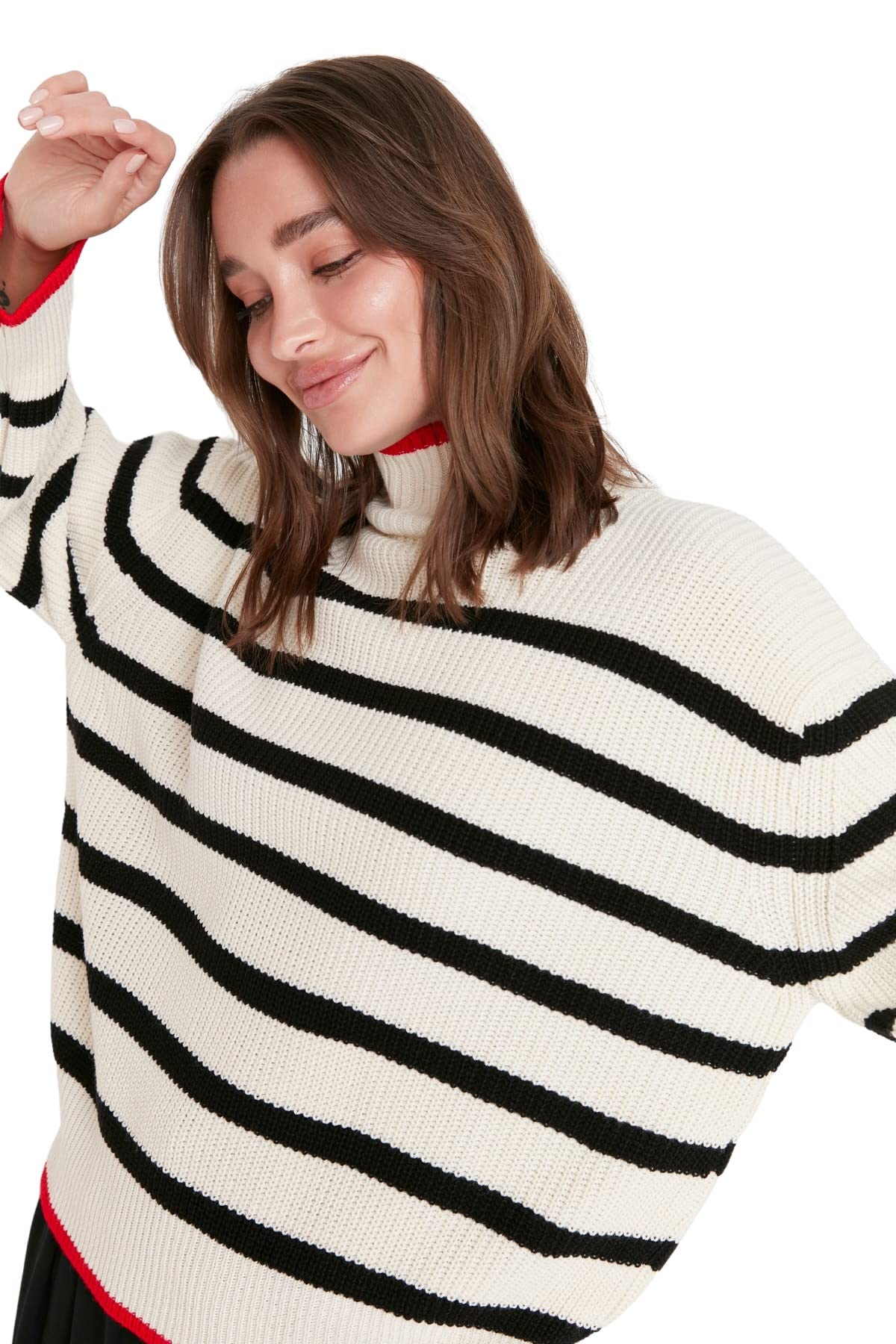 Trendyol Women Oversize Basic Crew Neck Knitwear Sweater Ecru