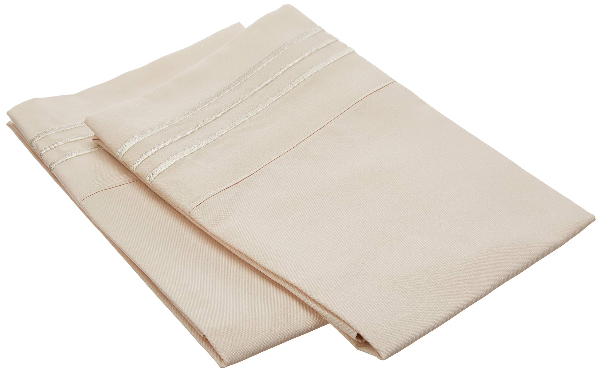 Elegant Comfort 1500 Thread Count Wrinkle & Fade Resistant Egyptian Quality Ultra Soft Luxurious 2-Piece Pillowcases, Standard Size, Beige