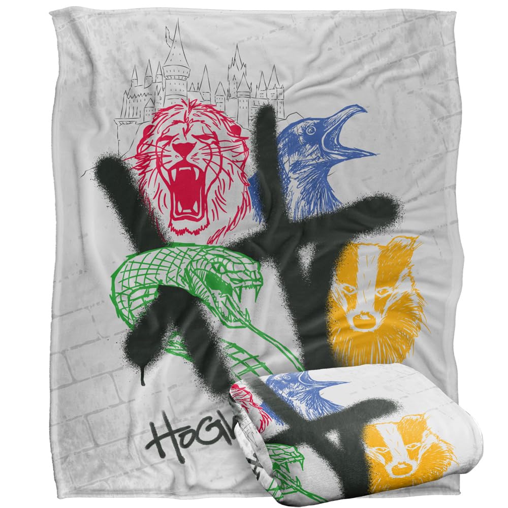 HARRY POTTER Blanket, 152 x 127 cm Hogwarts Graffiti Silky Touch Super Soft Throw Blanket