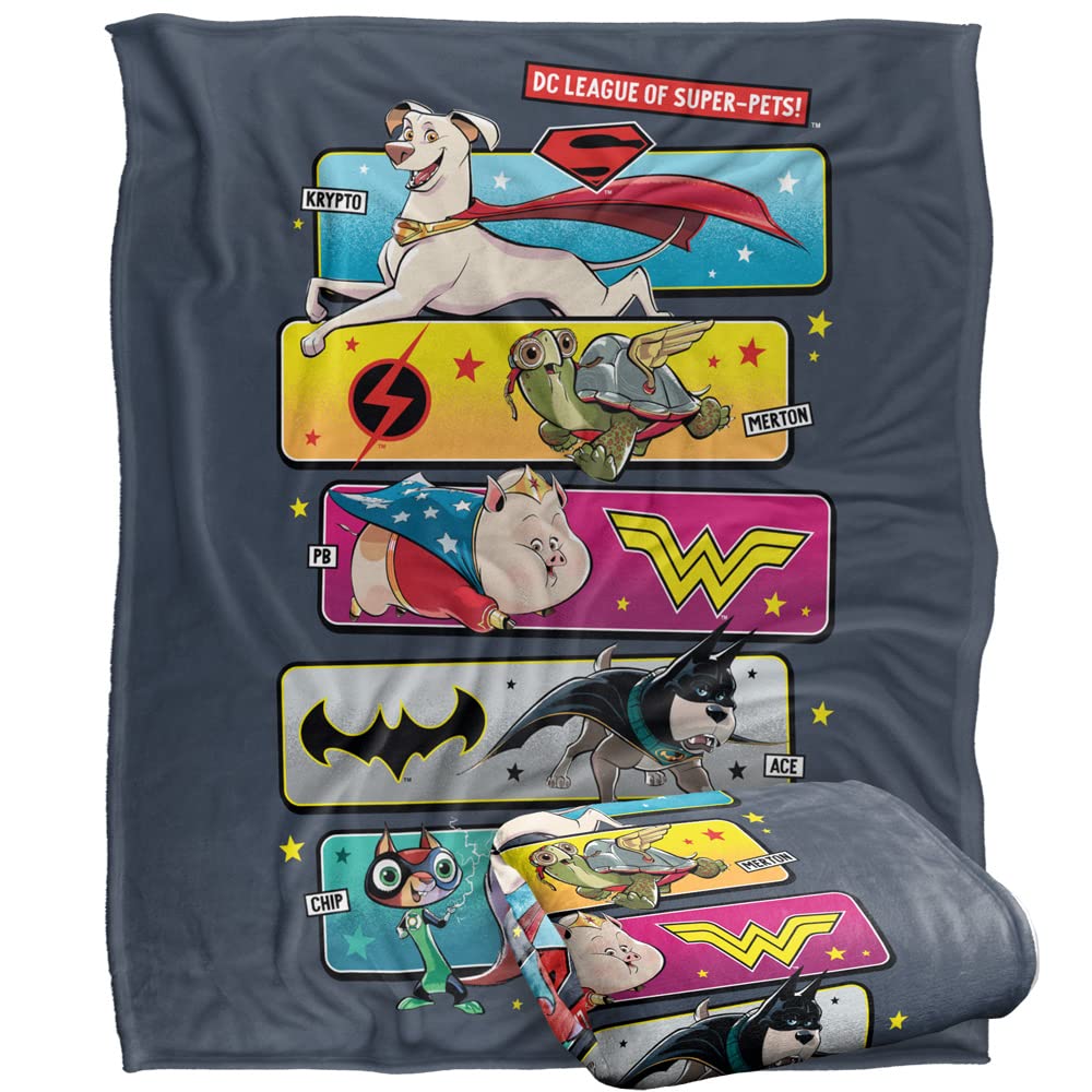 DC LEAGUE OF SUPER PETS Blanket, 152 x 127 cm Pet Panels Silky Touch Super Soft Throw Blanket