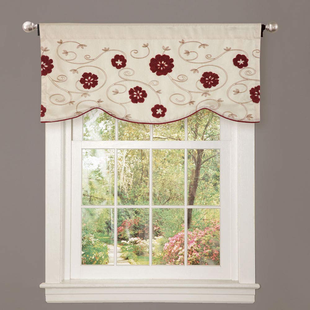 Lush Decor Valance Royal Embrace Floral Window Kitchen Curtain (Single), 18” x 42”, Blue, Red