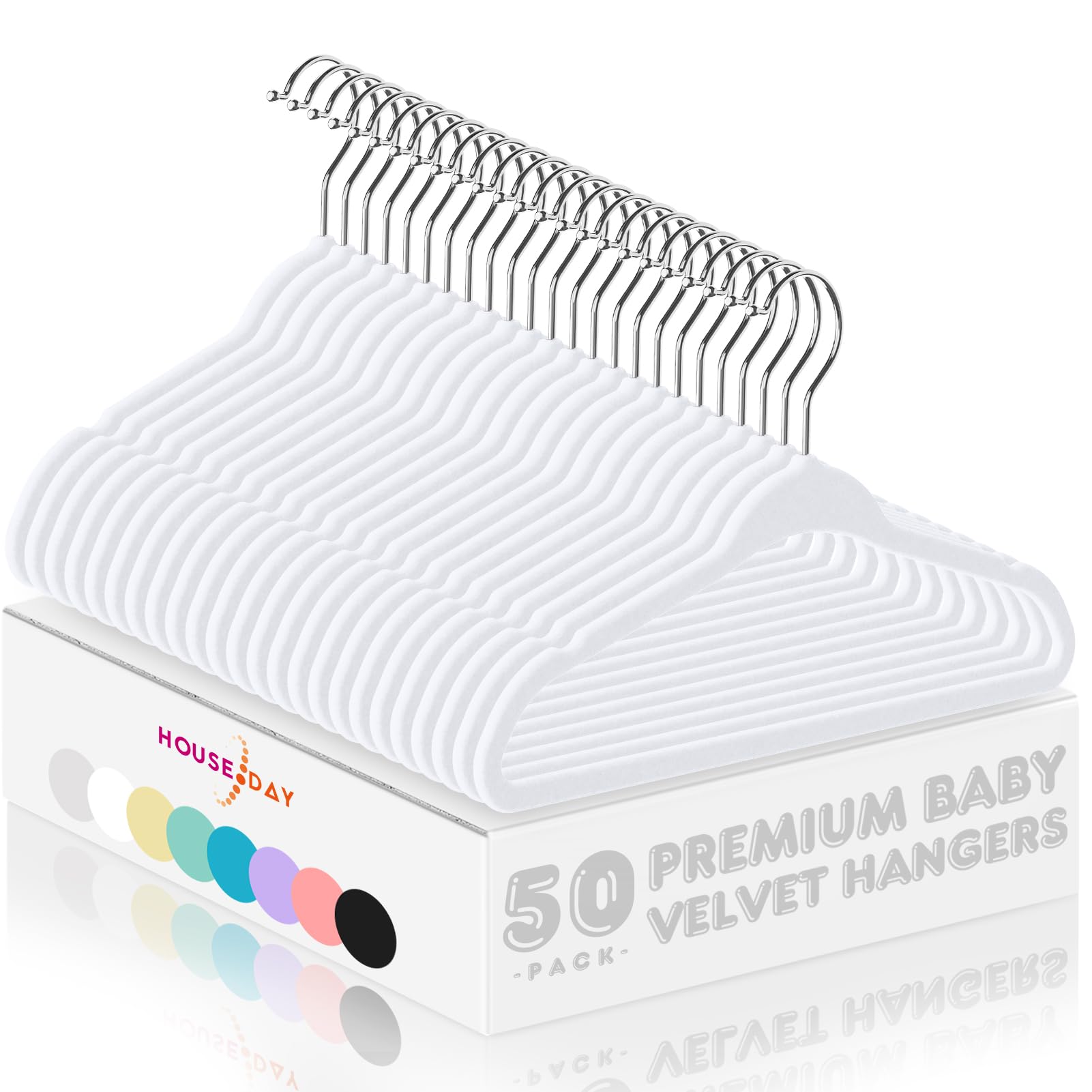 HOUSE DAY Velvet Baby Hangers 50 Pack, Premium Children's Hangers for Baby, Infant & Toddler Clothes, Durable Non Slip Baby Felt Hangers White, 11 Inch Baby Hangers for Closet, Ideal for Everyday Use