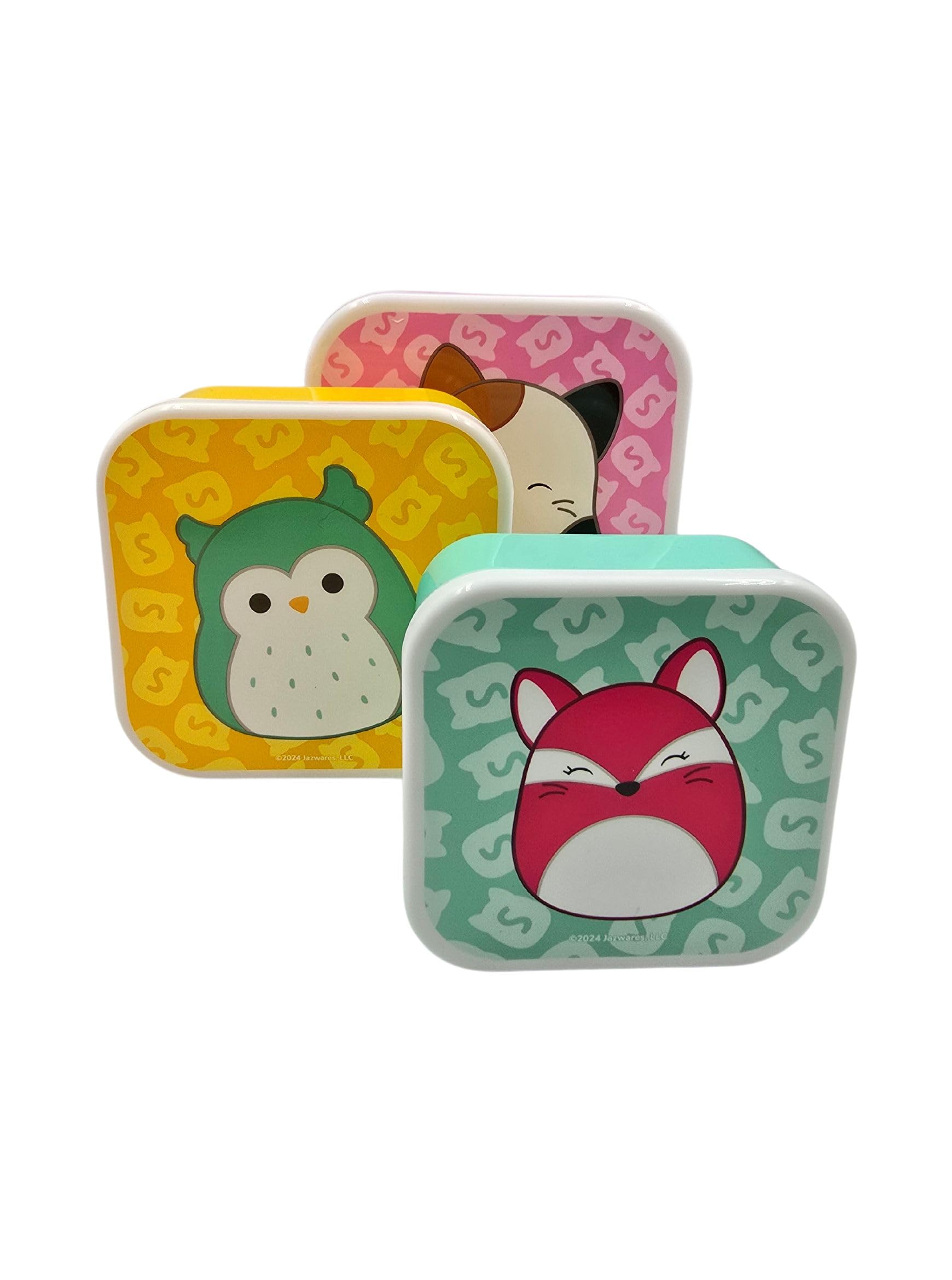 HOX Squishmallows Kids Lunch Boxes Set of 3 Nesting Snack Containers with Lids – Cute Fox, Owl & Cat Character Food Storage Boxes for School Lunch, Snacks & Travel – BPA Free Plastic