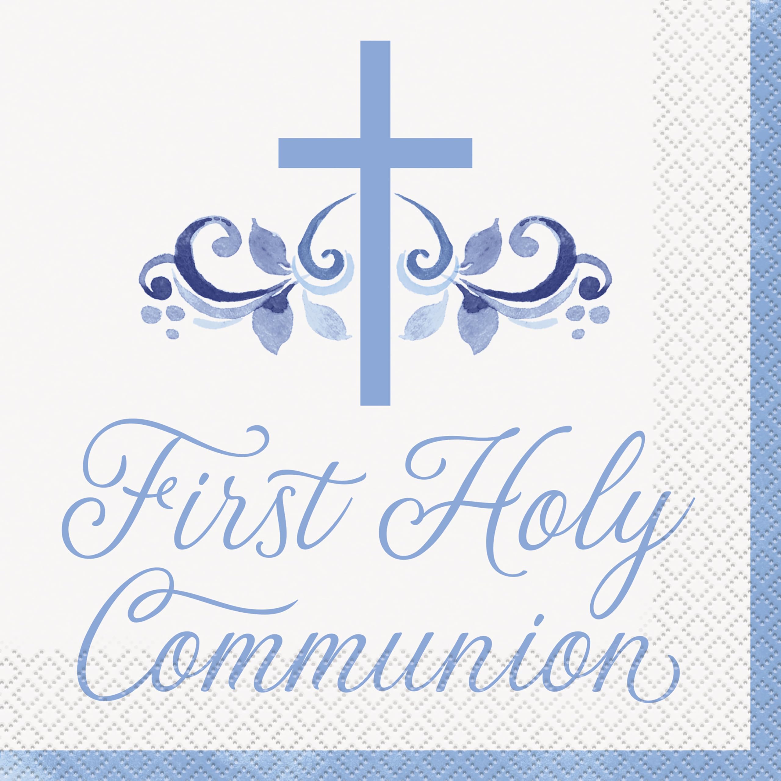 Unique 82142EU First Communion' Paper Napkins-16.5 cm-Blue Holy Cross Religious Party-16 Count (Pack of 1)
