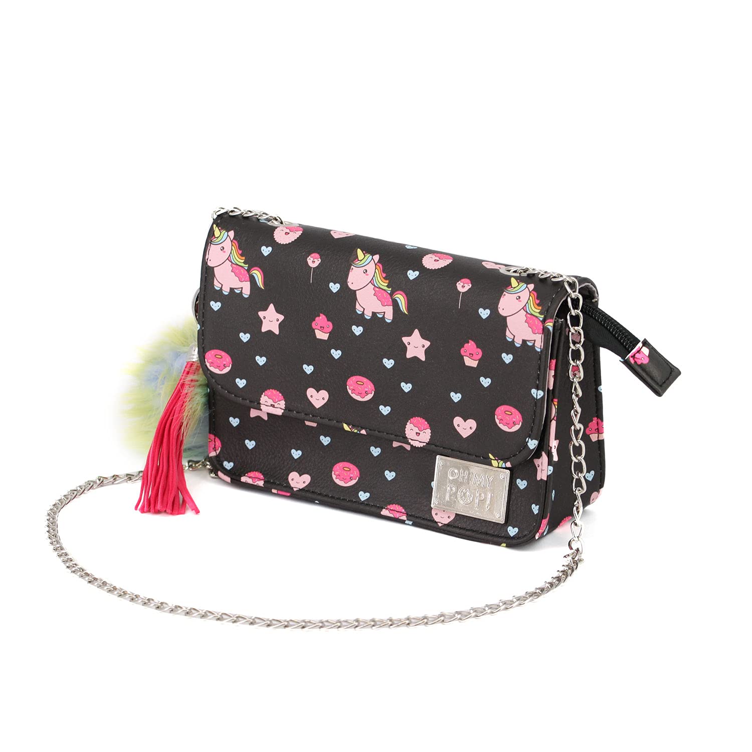 Oh My Pop! Popnicorn-Satchel Chain Shoulder Bag, Black, 20 x 13.5 cm