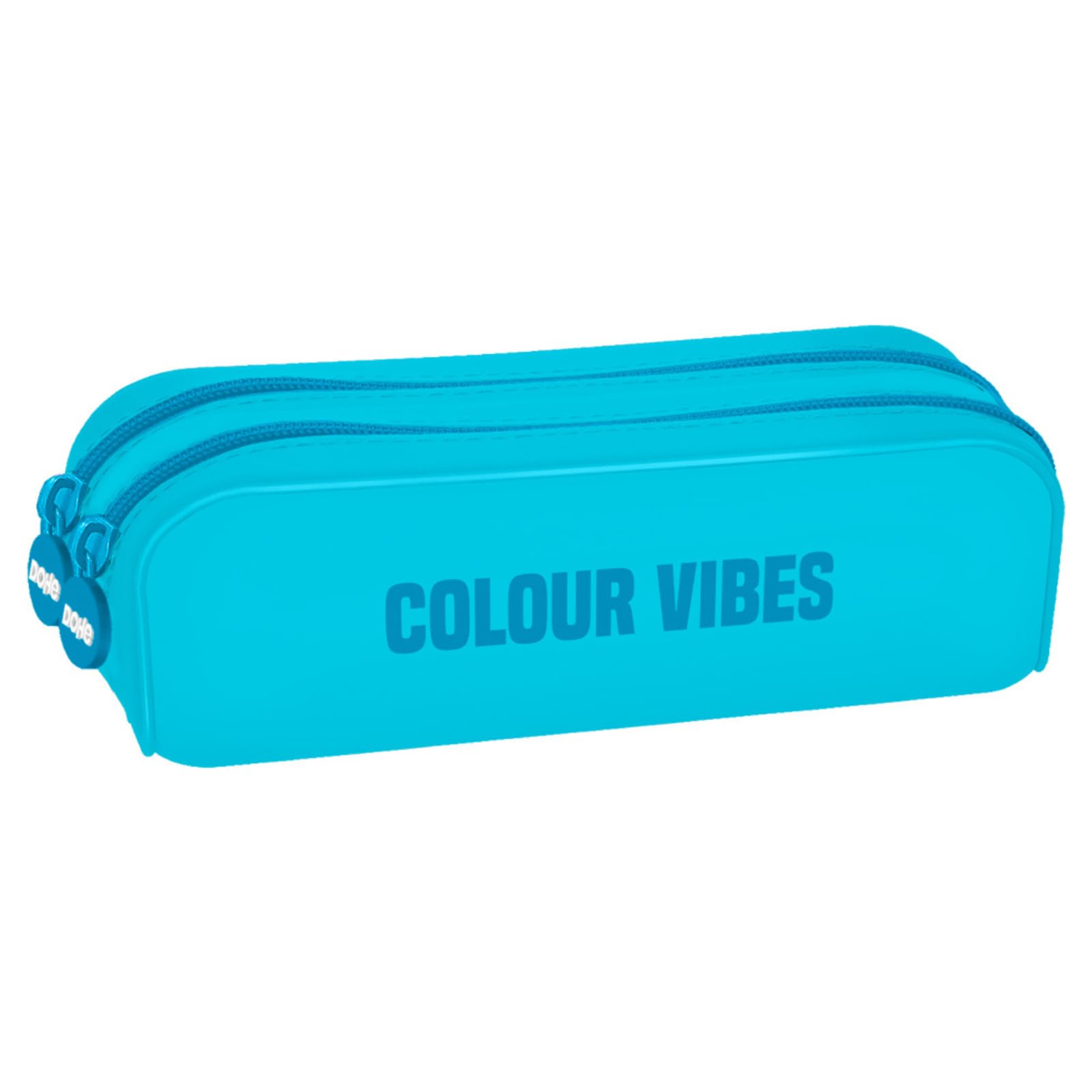 DOHE - Silicone Double Pencil Case - 2 Zippered Compartments, Multipurpose Rectangular Pencil Case, Soft Touch, 20x6x7 cm - Colour Vibes Cyan