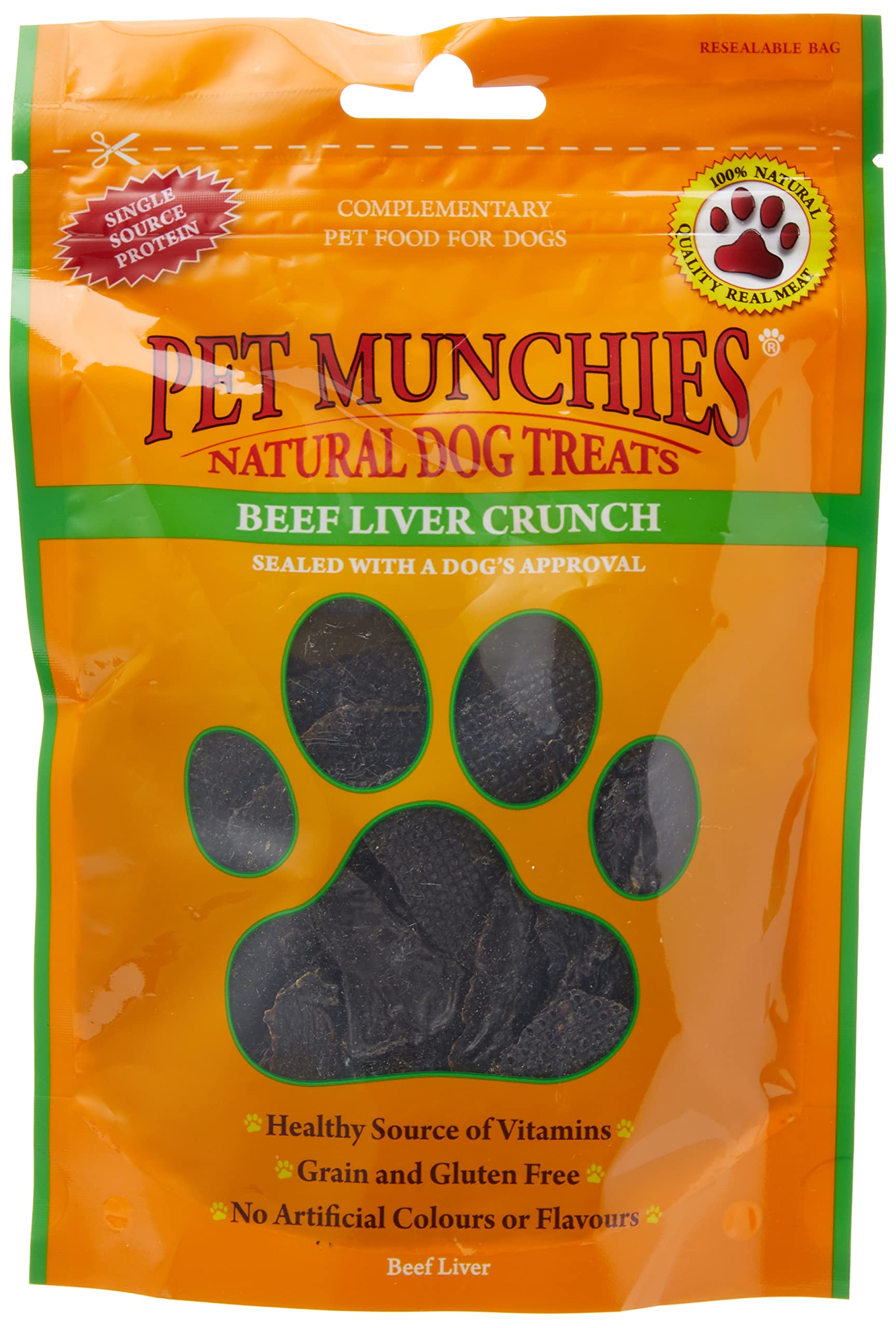 Pet Munchies Beef Liver Crunch Dog Treats, Premium Grain Free Dog Chews with Natural Real Meat 90g
