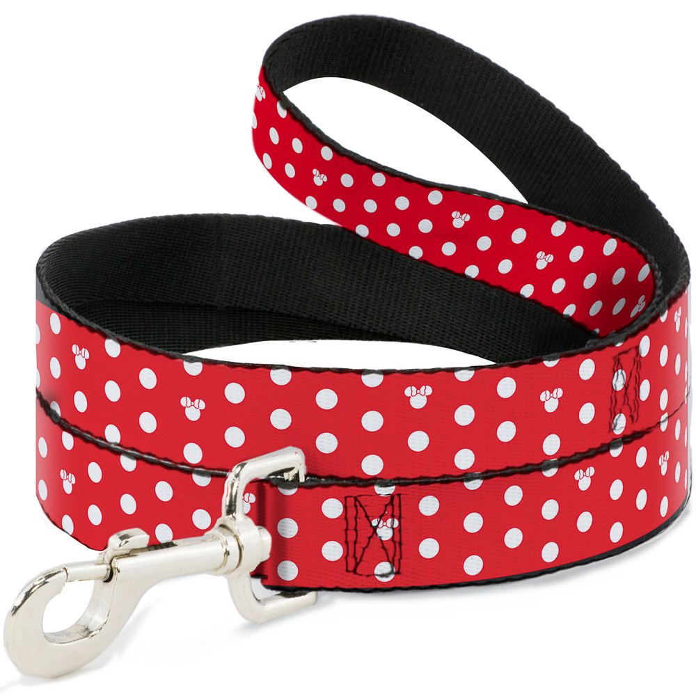 Buckle-Down Pet Leash - Minnie Mouse Polka Dot/Mini Silhouette Red/White - 6 Feet Long - 1" Wide
