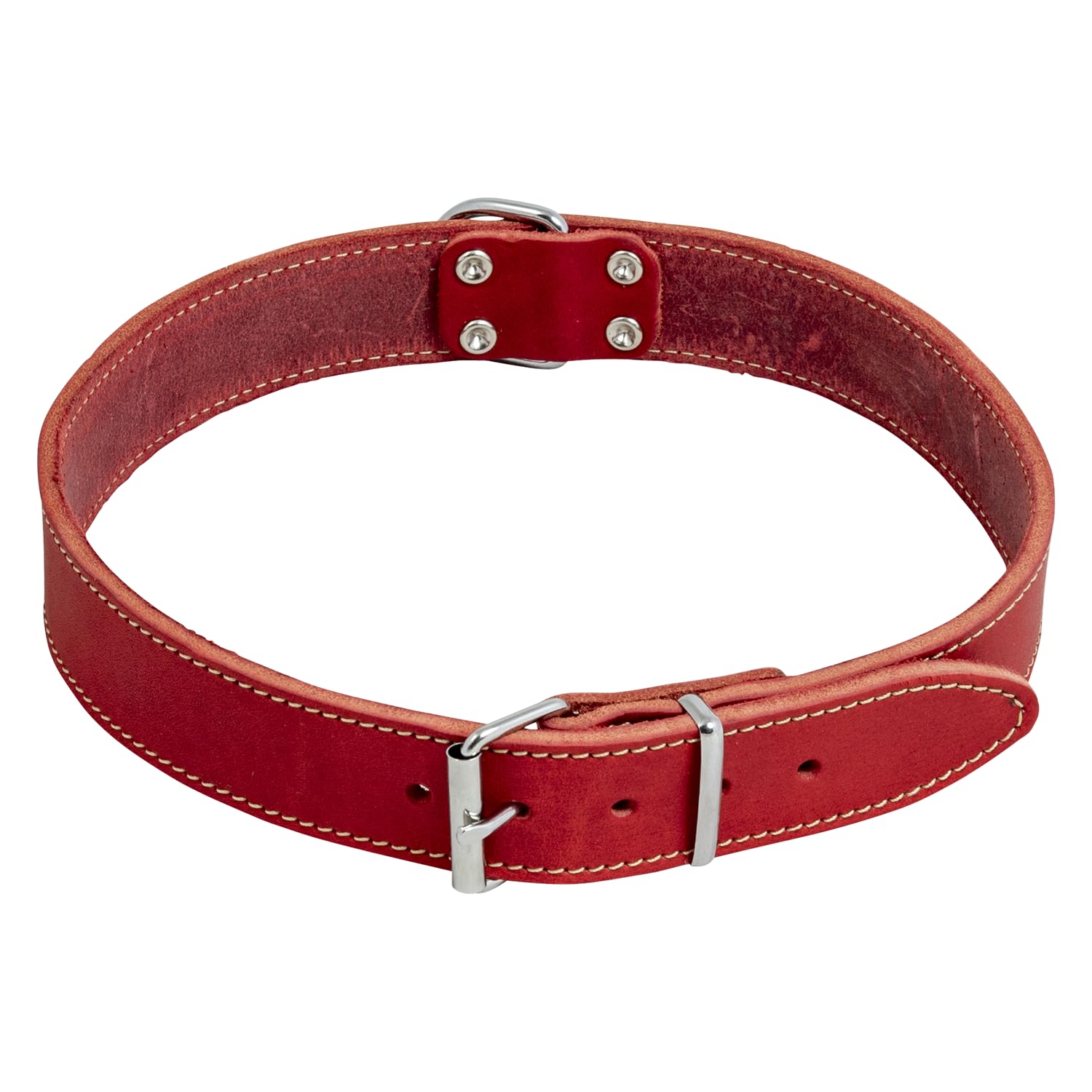 Jack and Vanilla - Dog collar greasy leather - Solid, durable, easy to maintain, soft and pleasant to the touch - Modern look - Colour: Red, Size 30 mm x 70 cm