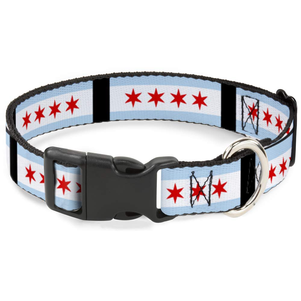 Buckle Down Plastic Clip Collar - Chicago Flags/Black - 1" Wide - Fits 9-15" Neck - Small