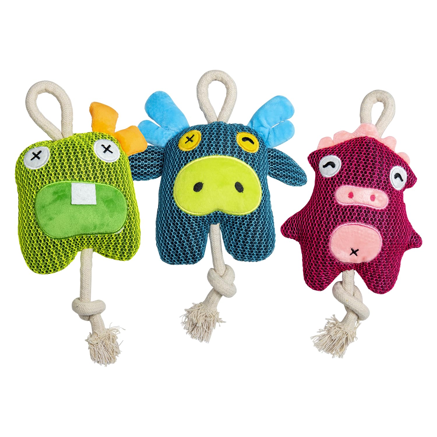 JACK AND VANILLA, Soft Plush Frog Pig and Cow, Durable and Washable, Great for Dogs and Cats, 28 cm, Bright Colours