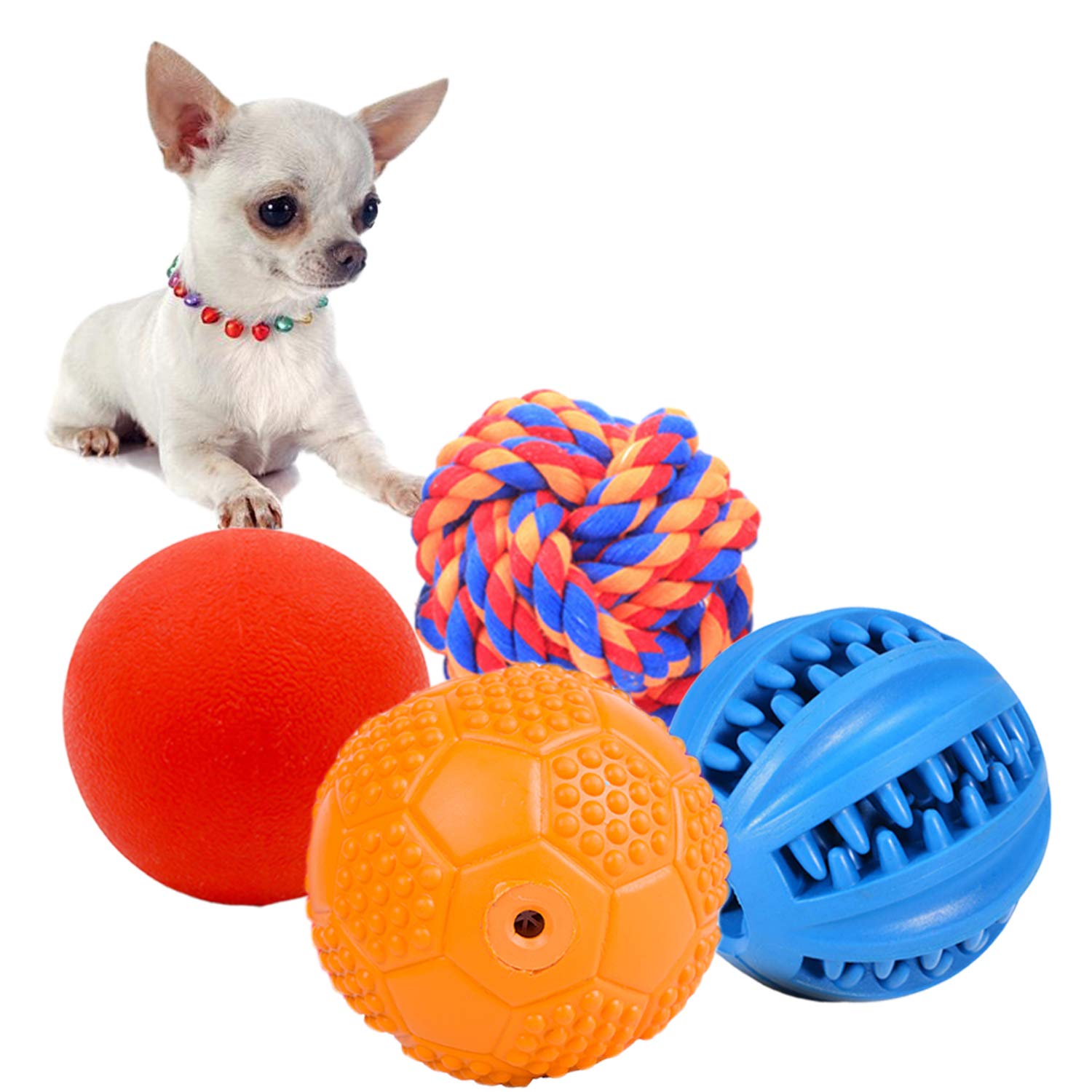 Volacopets 4 Pack Different Functions Puppy Balls, Puppy Teething Ball, Dog Balls for Small Dogs, Squeaky Balls for Small Dogs, Rubber Ball, Puppy Chew Toys, Dog Enrichment for Chewing