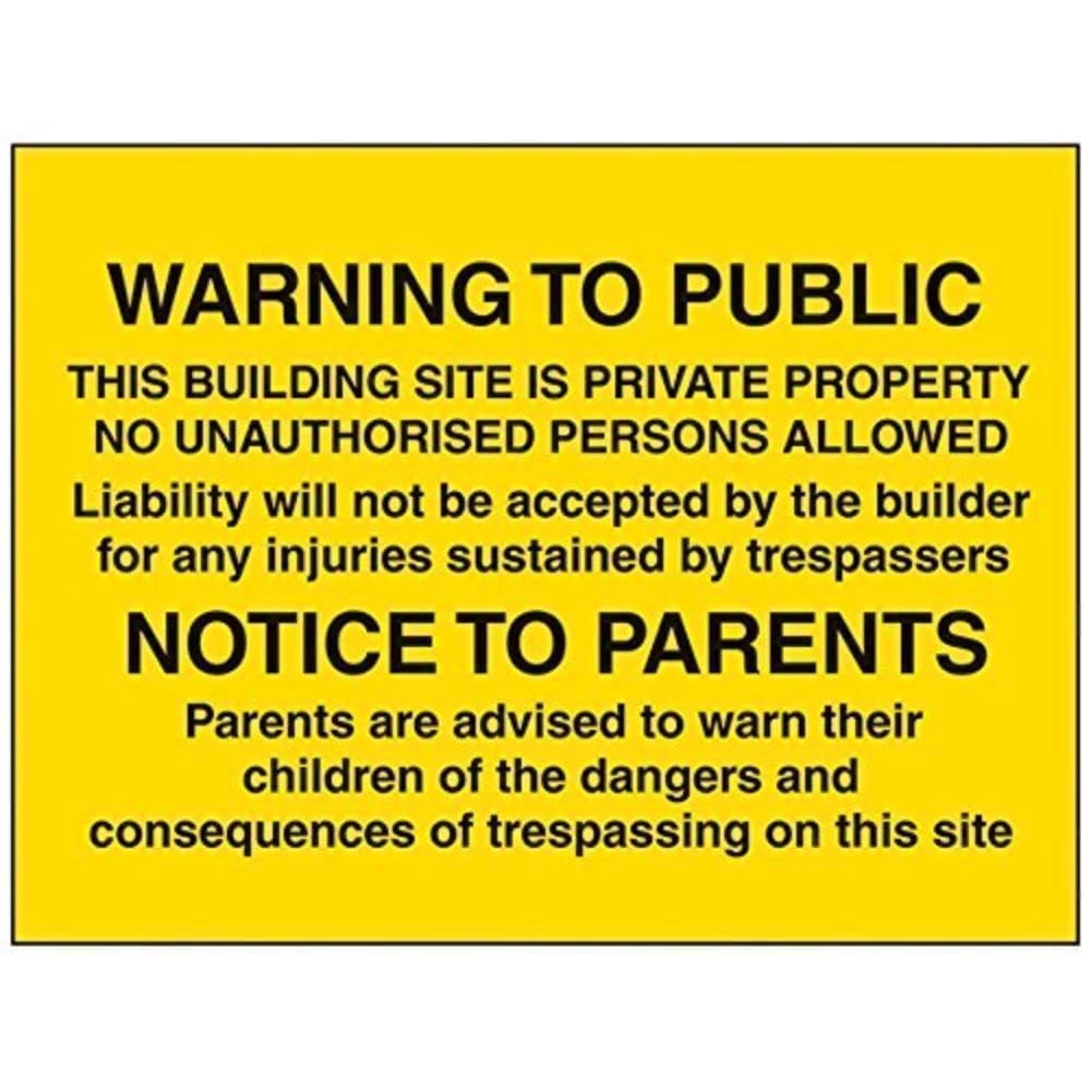 Vsafety Warning To Public. Notice To Parents Warning Sign - 400mm x 300mm - 1mm Rigid Plastic