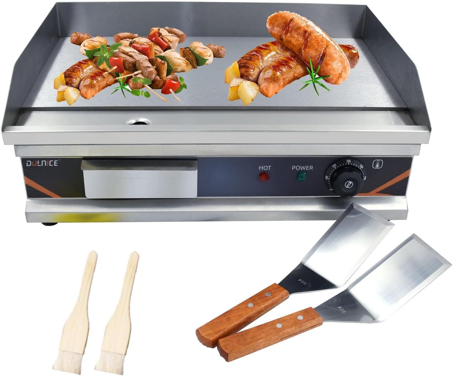 DULNICE Electric Griddle 3000W, 54cm Commercial Griddle,Business Catering BBQ Steak Flat Top Grill with Thermostatic Control 50°C-300°C(Full Flat)