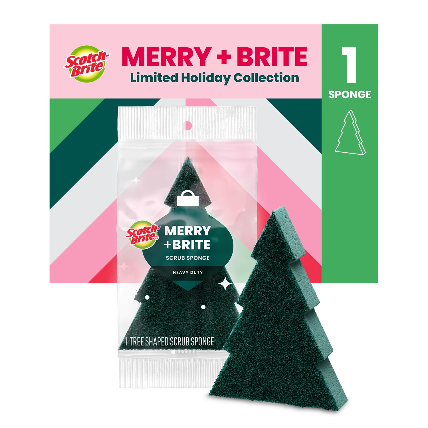 Scotch-Brite Washing Up Kitchen Sponge, Fun Christmas Tree Shape - Dish Sponge for Efficient and Safe Cleaning