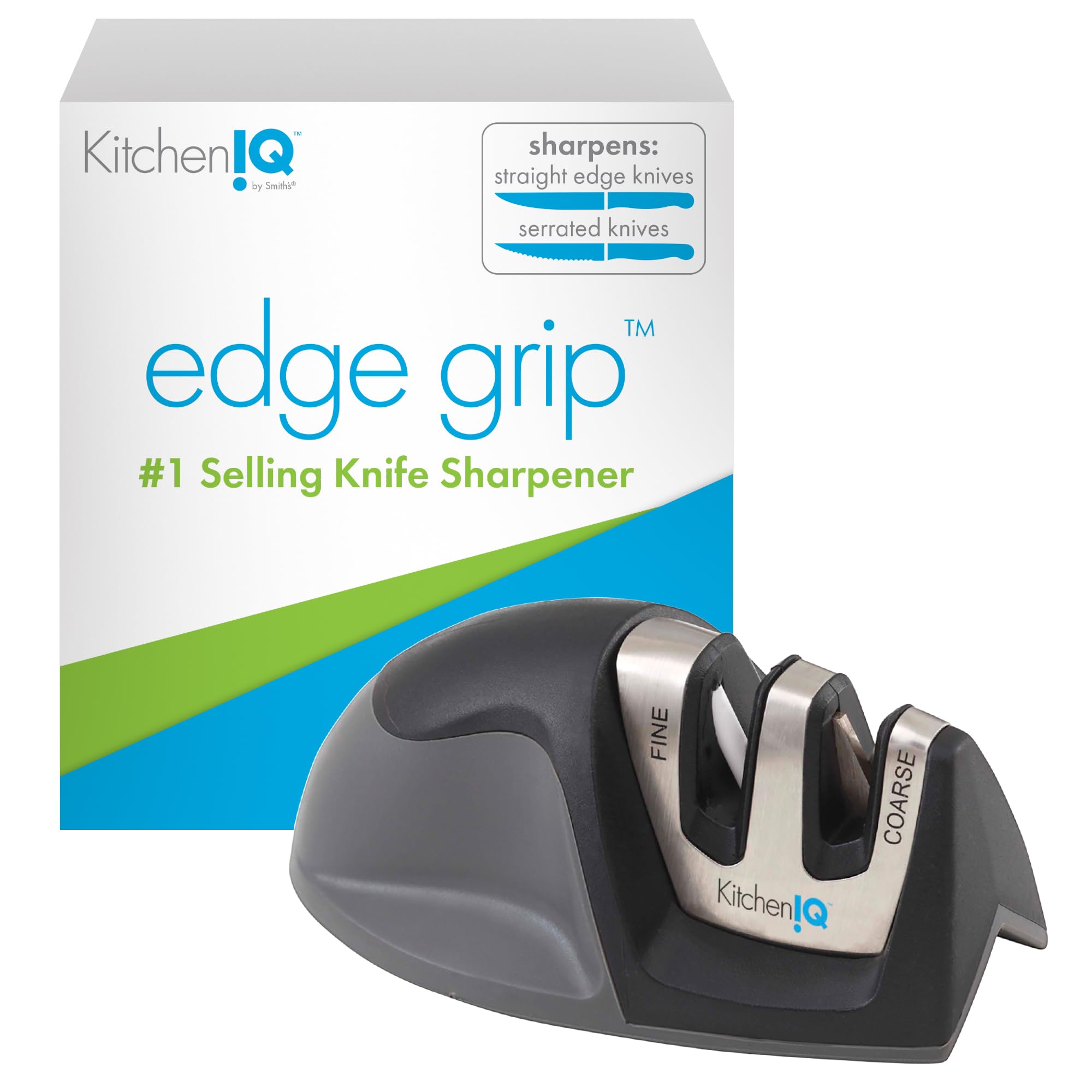 KitchenIQ 50009 Edge Grip 2-Stage Knife Sharpener, Plastic, Black