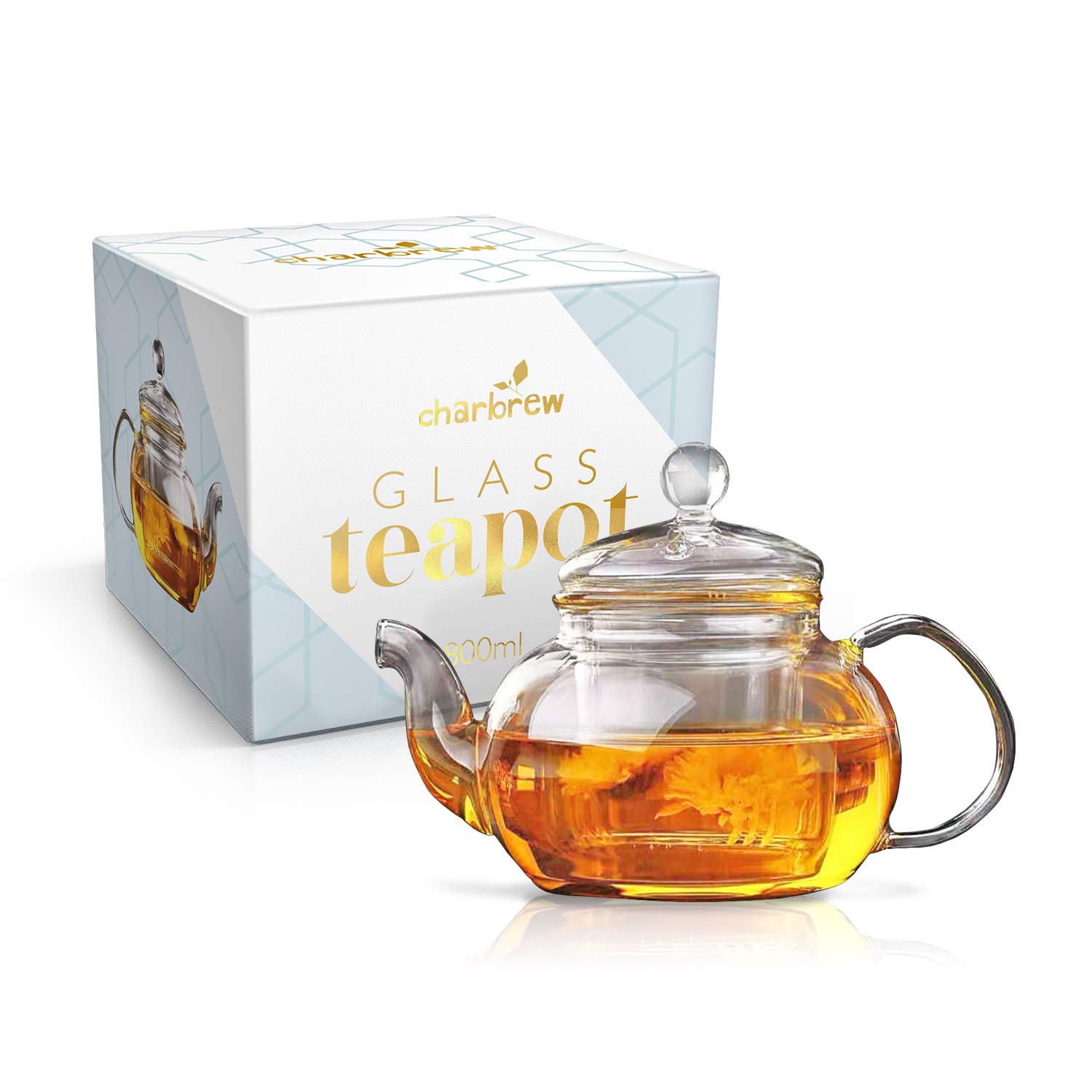 Charbrew Glass Teapot Borosilicate Glass Teapot Tea Strainer for Loose Leaf Tea (800ml)