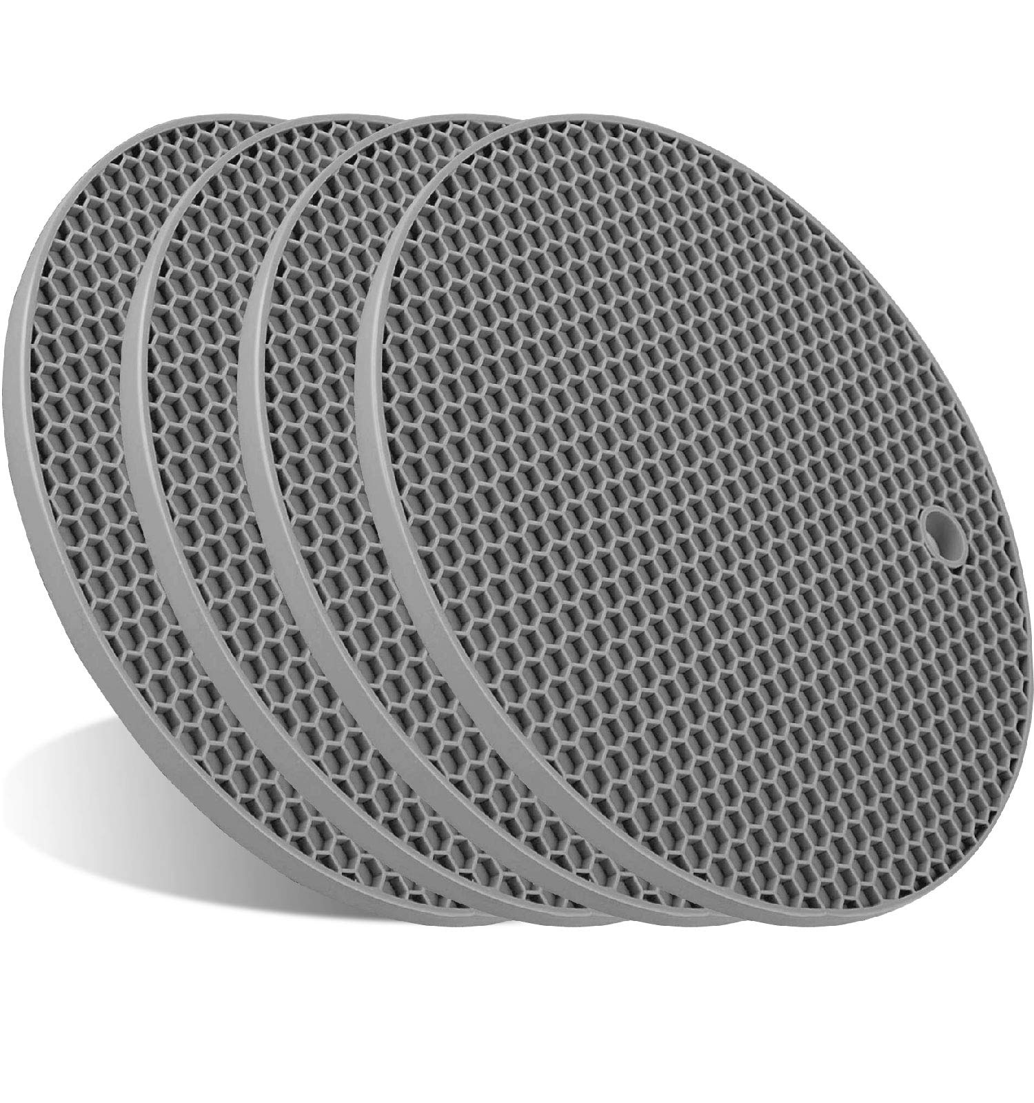 4 Pcs Trivets for Hot Dishes, Kitchen Heat Resistant Silicone Trivet, Extra Thick, Large, Non Slip (2. Gray)