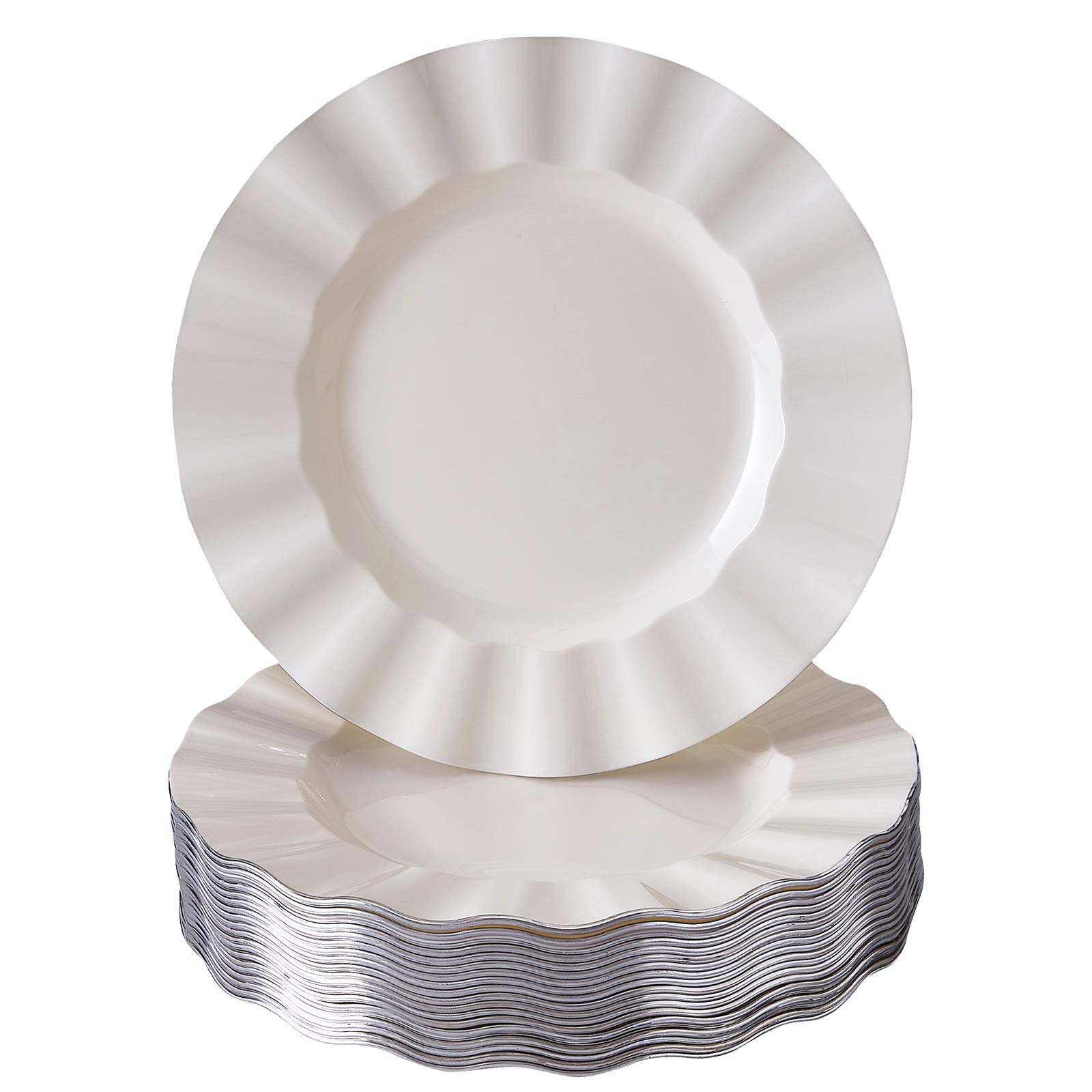 Silver Spoons Ty Toys Elegant Salad Plates | 20 pc | Heavy Duty Dishes | Elegant Fine China Look | Veil - Ivory (8.75”) Off-White 1957/SS