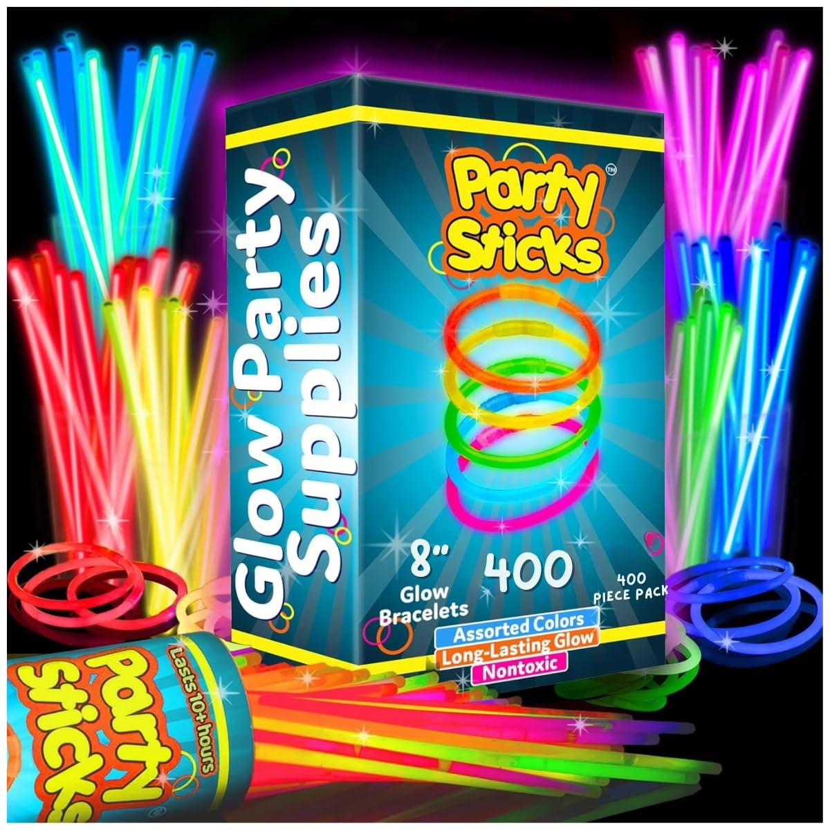 PartySticks Red Glow Sticks Party Supplies 100pk - 8 Inch Glow in The Dark Light Up Sticks Party Favors, Glow Party Decorations, Neon Party Glow Necklaces and Glow Bracelets with Connectors