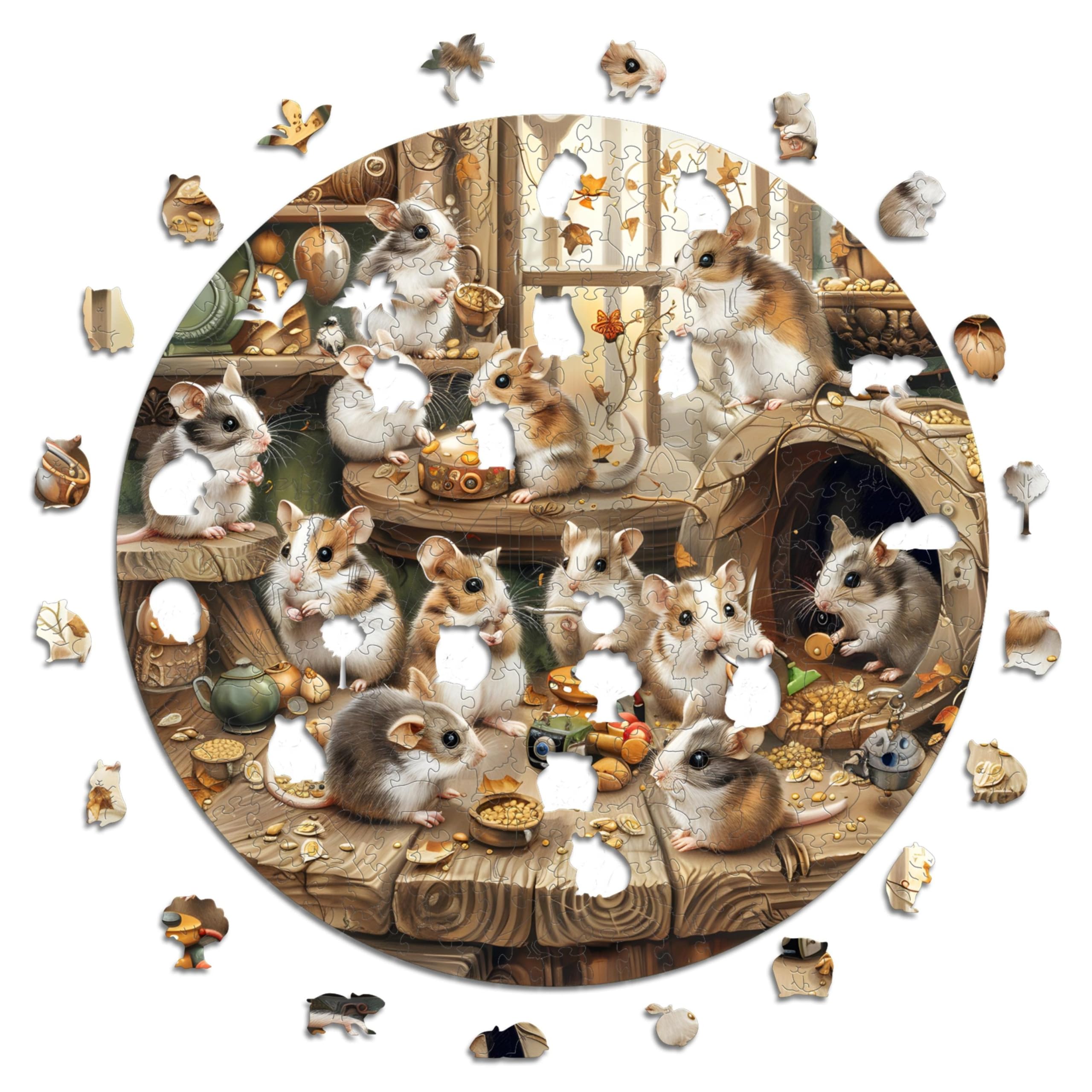 Iconic Puzzles - Curious Hamsters, fantasy animals, 100% sustainable wooden puzzle, Gifts for Children and Adults, size M, 350 Pieces