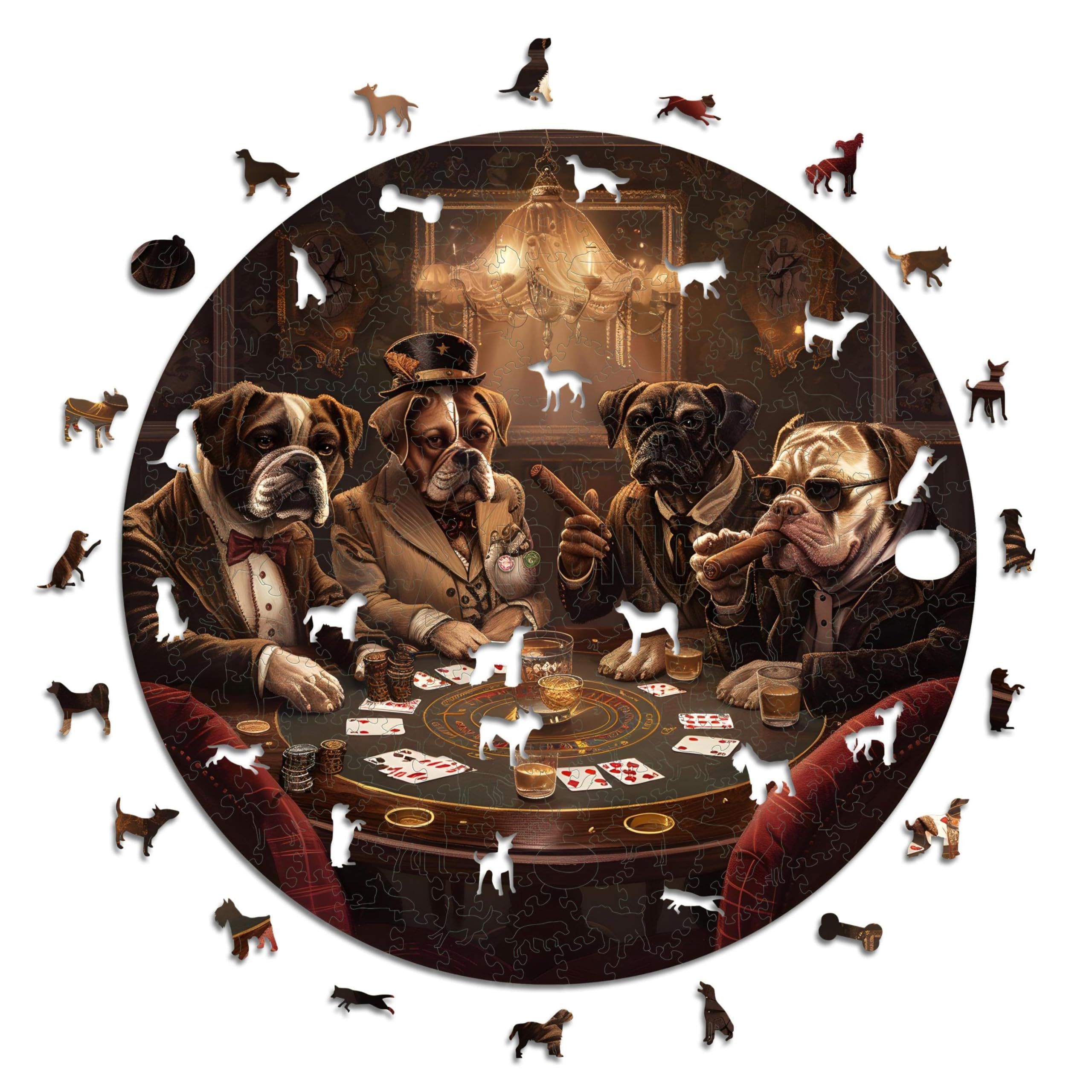 Iconic Puzzles - Dogs Playing Poker, fantasy animals, 100% sustainable wooden puzzle, Gifts for Children and Adults, size S, 200 Pieces
