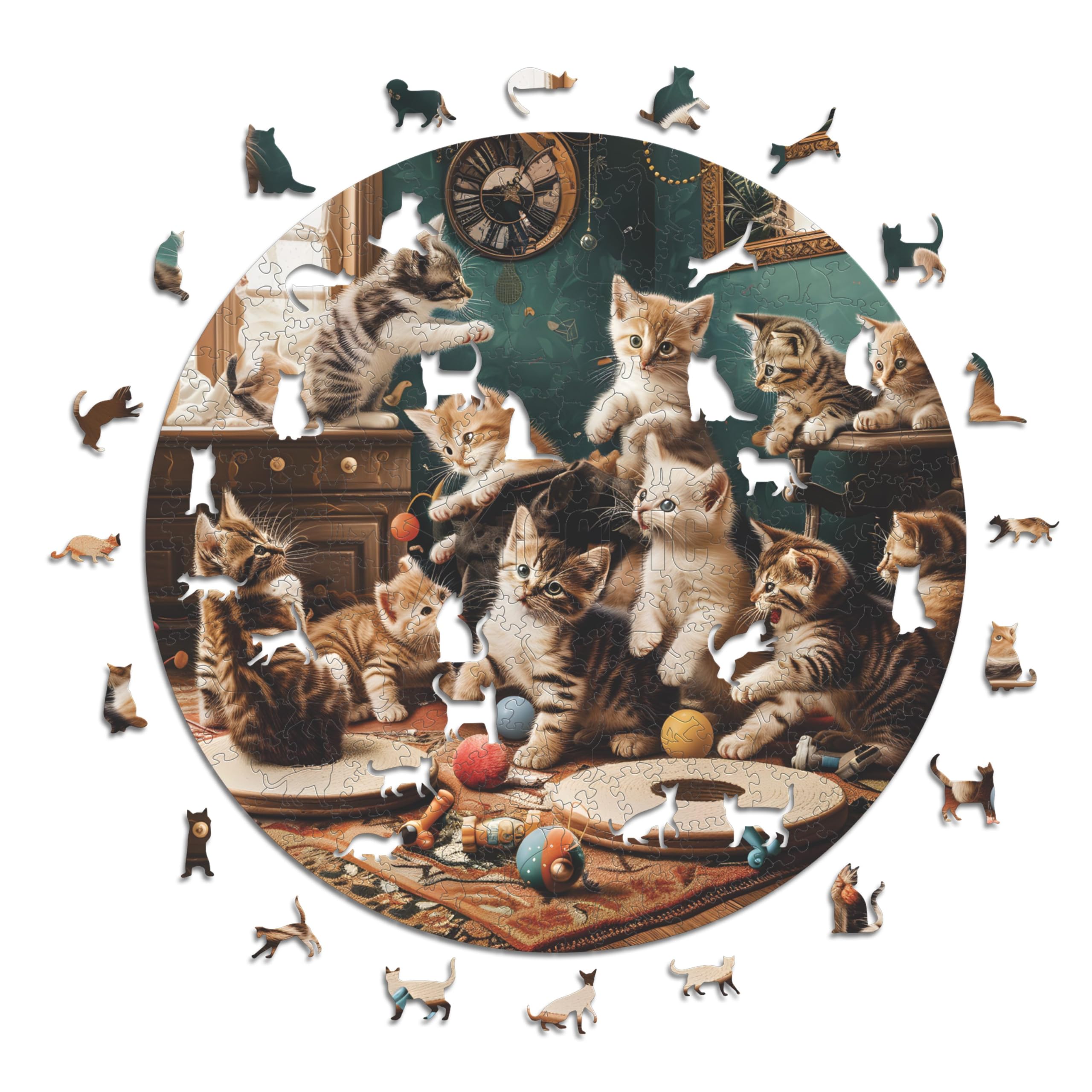 Iconic Puzzles - Playful Kittens, fantasy animals, 100% sustainable wooden puzzle, Gifts for Children and Adults, size M, 350 Pieces