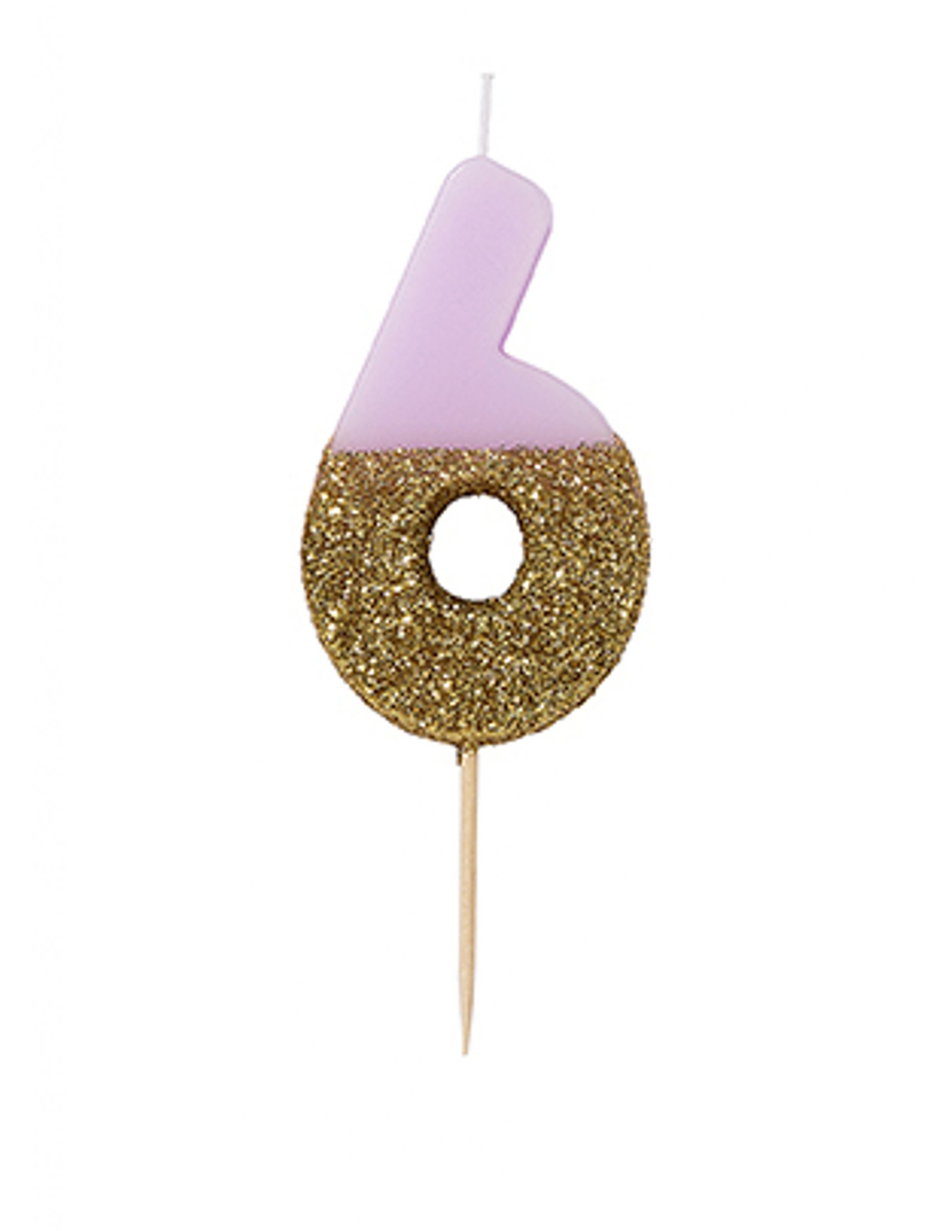 Generique - Candle on Spike Number 6 Rose and Gold Glitter 13.8 cm