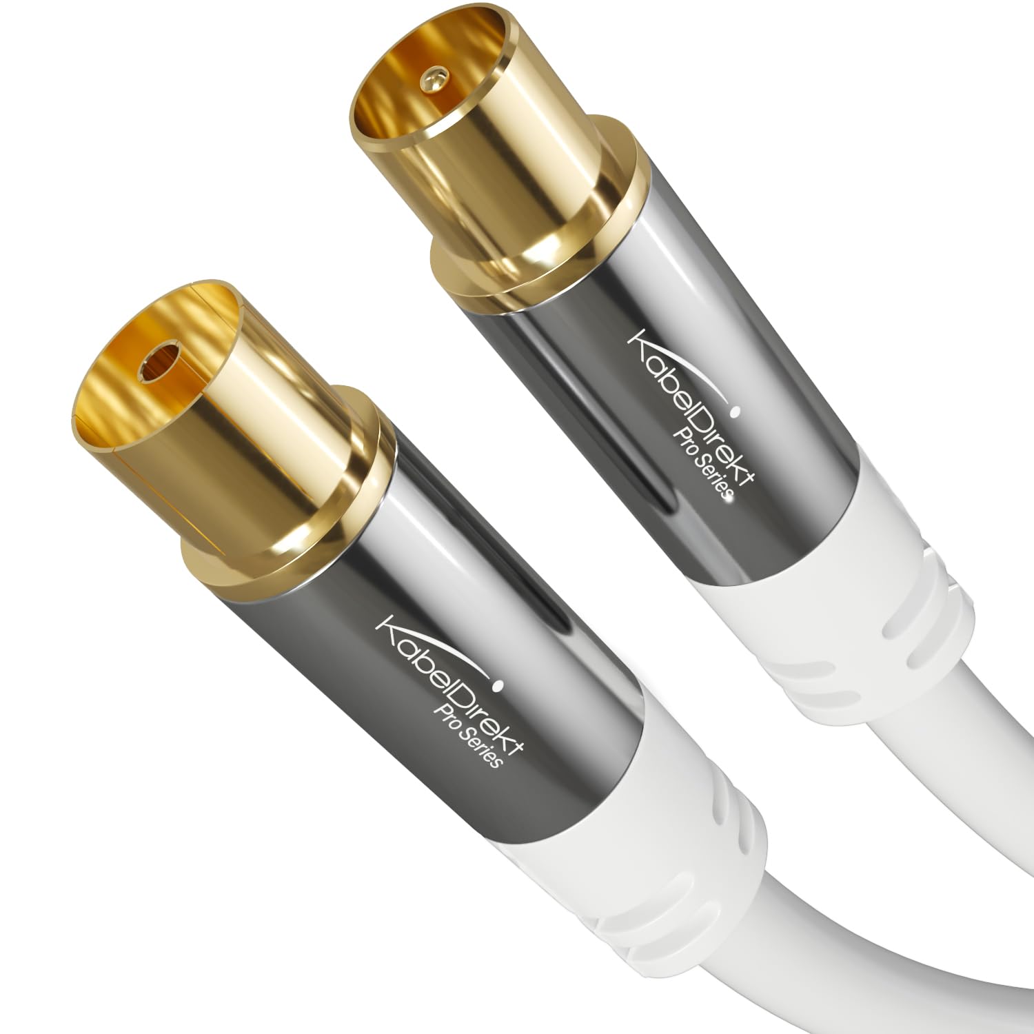 KabelDirekt – 4K TV Aerial Cable, Coaxial Cable – 0.5m – For Digital & Analogue TV, Metal Connectors – Available in 0.5-20m (Plug to Socket, for DVB-C/DVB-T/DVB-S, white)