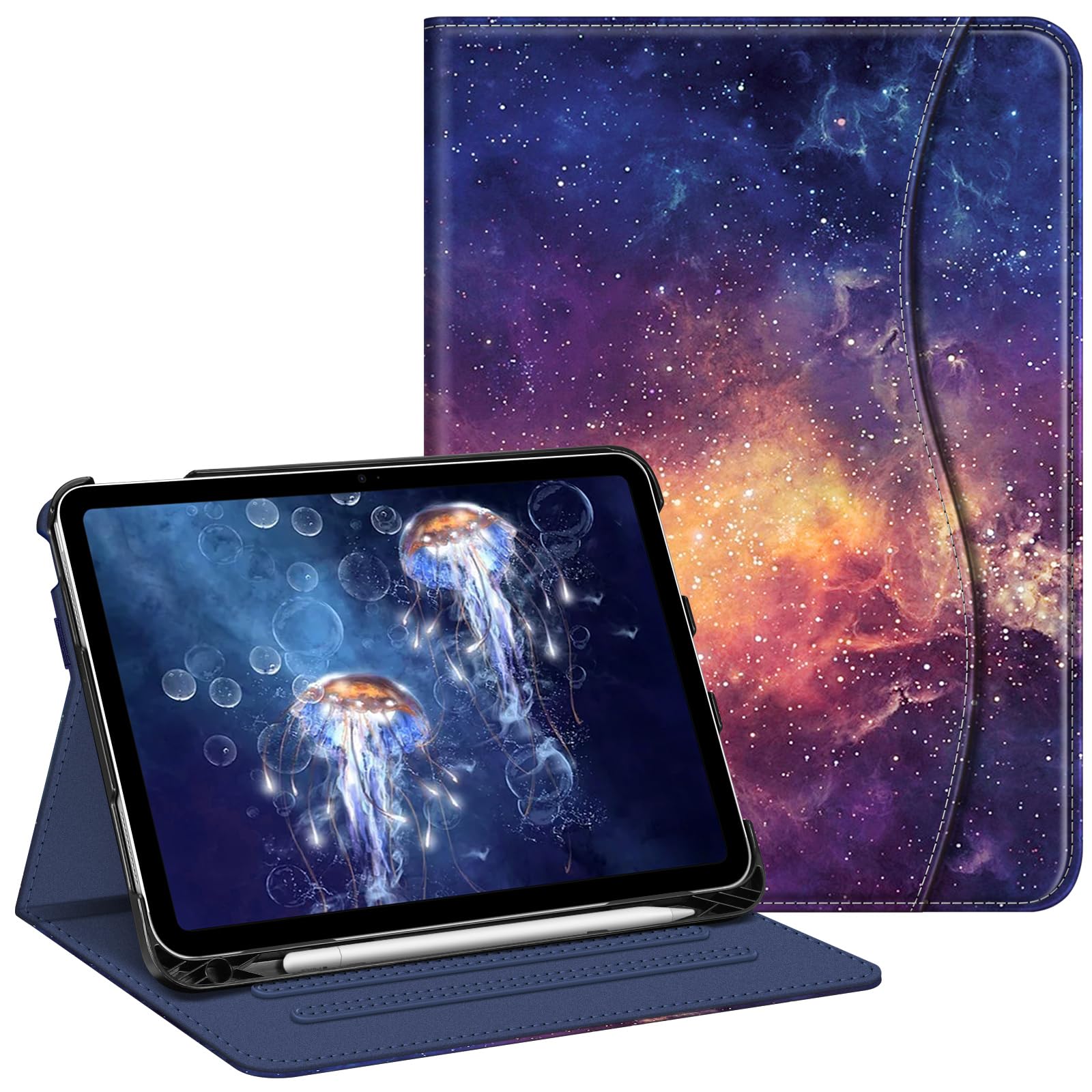 FINTIE Case for iPad (A16) 11th Generation 11 Inch (2025), iPad 10th Generation 10.9 Inch (2022), Multi-Angle Viewing Stand Cover w/Pencil Holder & Pocket, Auto Sleep/Wake, Galaxy